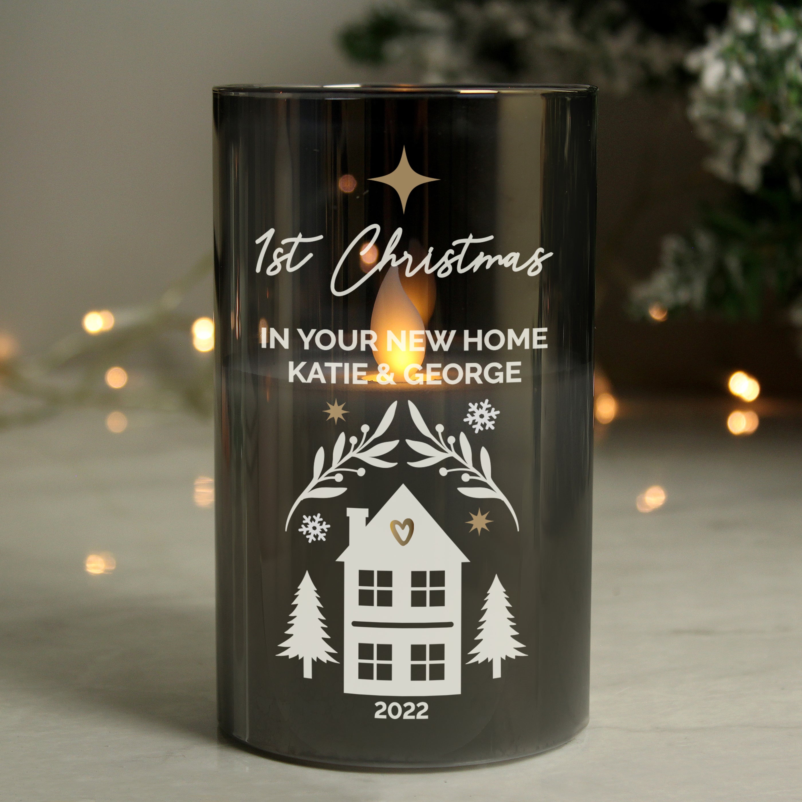 Personalised Christmas Smoked Glass LED Candle - gift & personalise