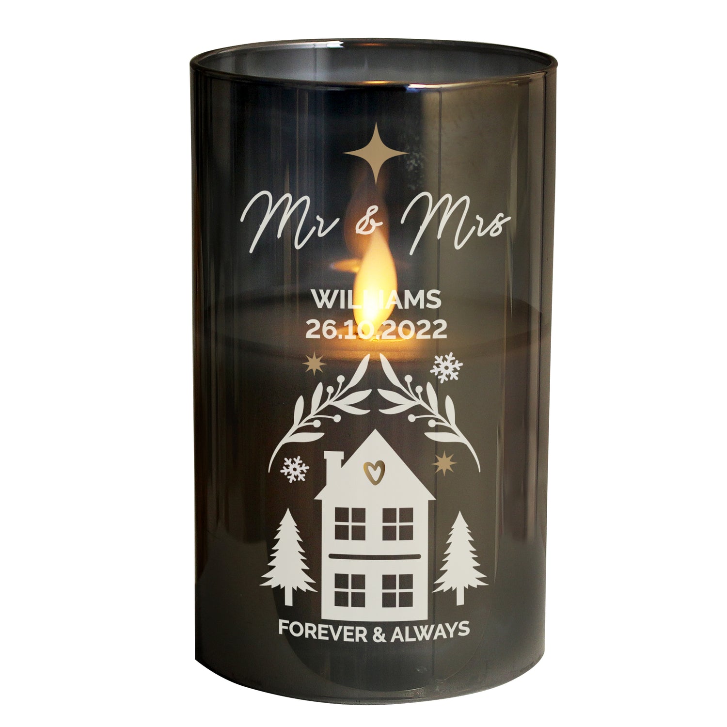 Personalised Christmas Smoked Glass LED Candle - gift & personalise