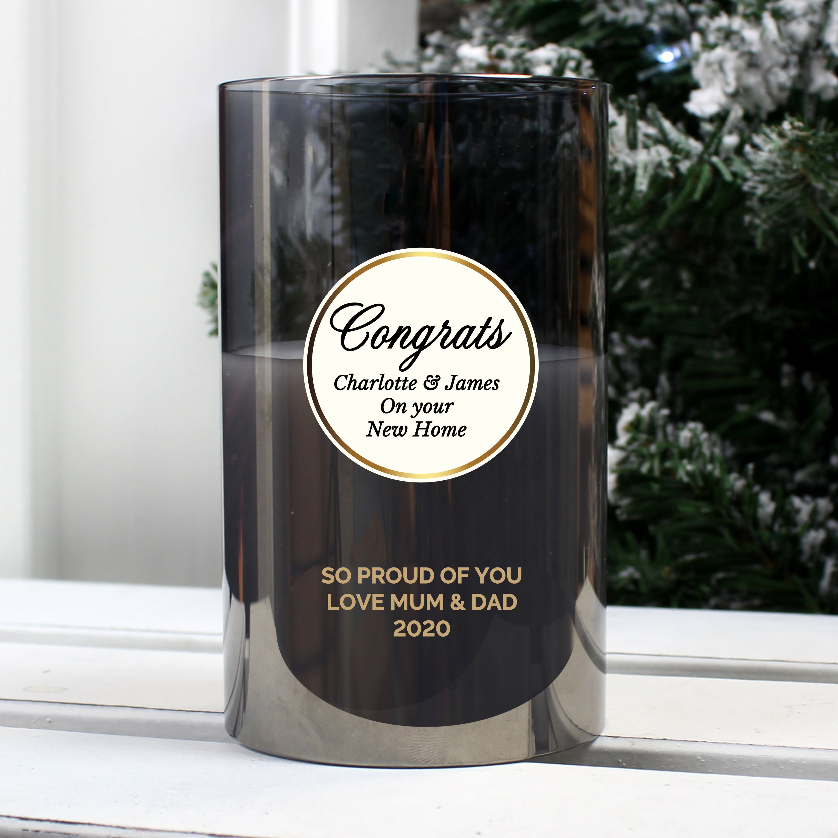 Personalised Opulent Smoked Glass LED Candle - gift & personalise