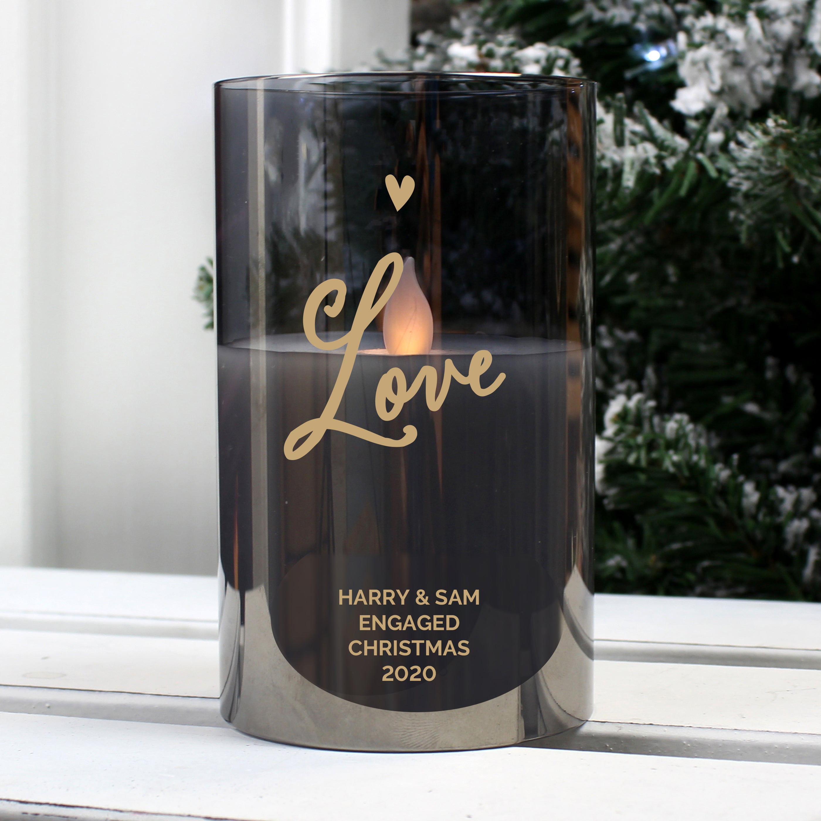 Personalised Love Smoked Glass LED Candle - gift & personalise