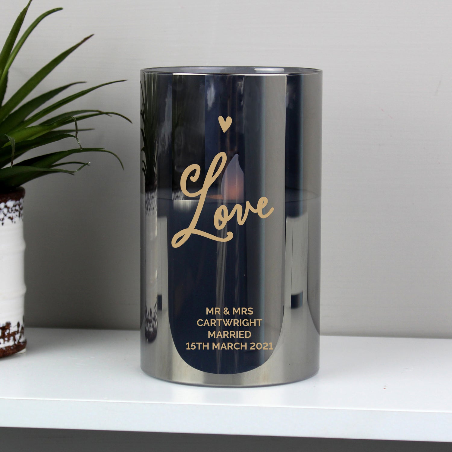 Personalised Love Smoked Glass LED Candle - gift & personalise