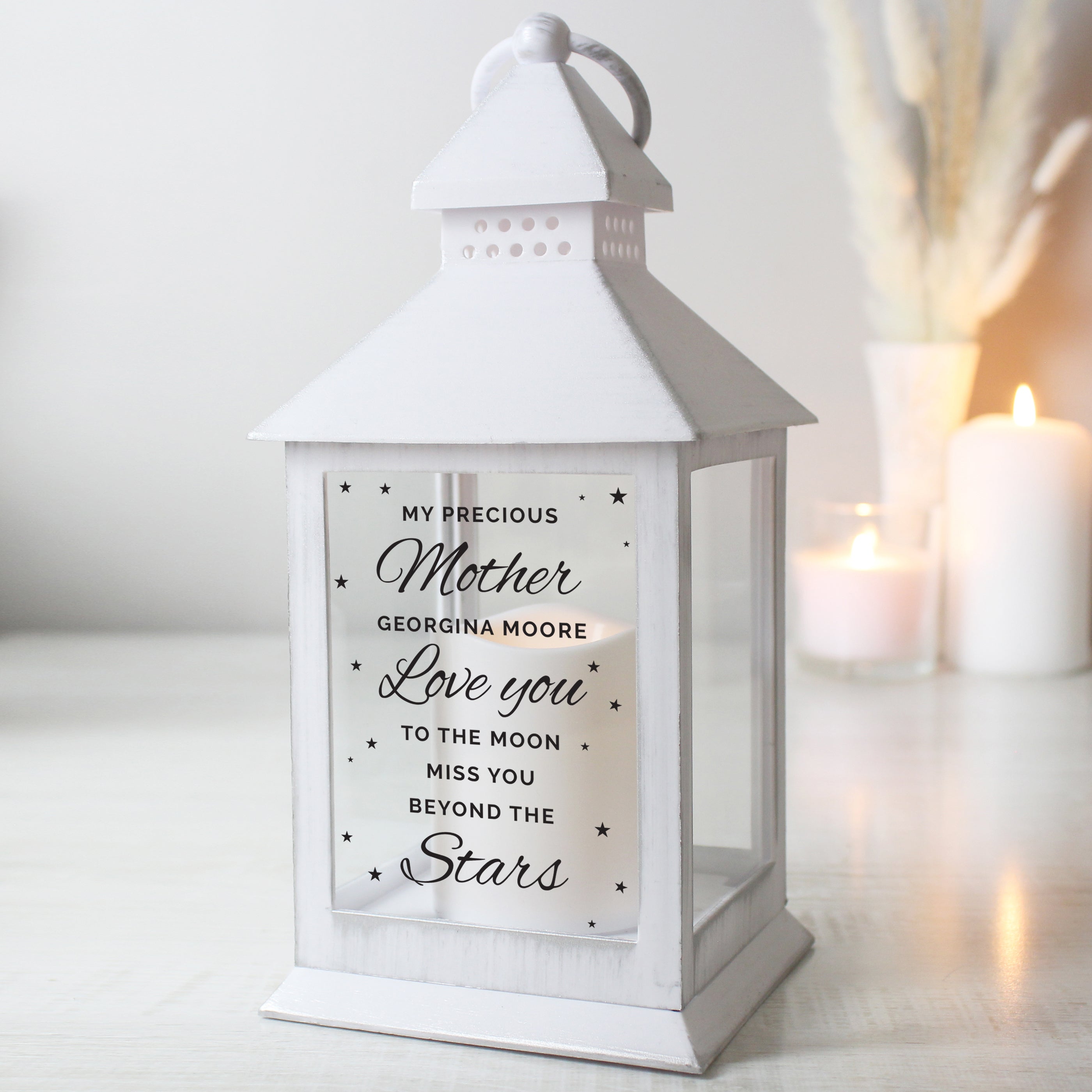 Personalised 'Miss You Beyond The Stars' White Lantern - gift & personalise