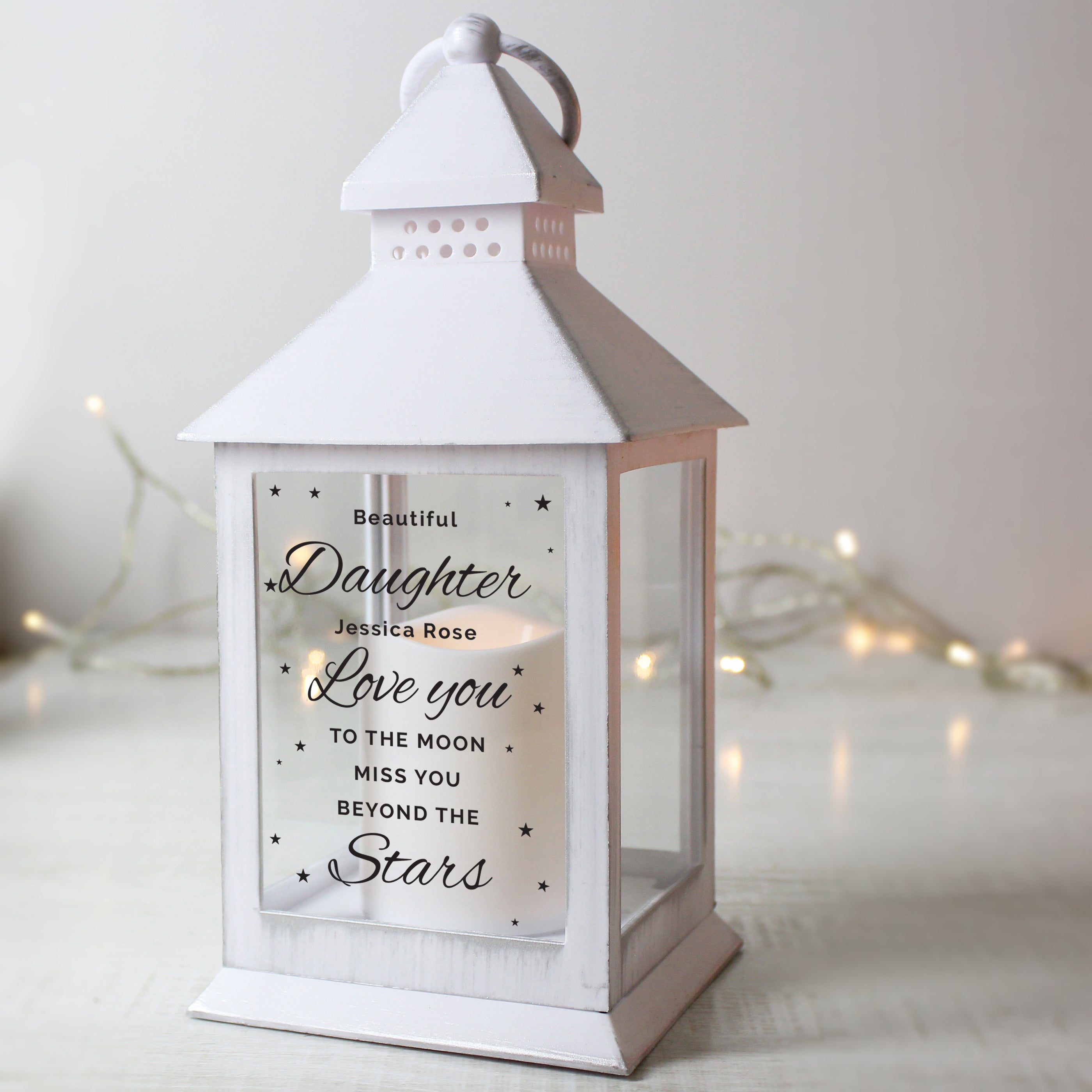 Personalised 'Miss You Beyond The Stars' White Lantern - gift & personalise