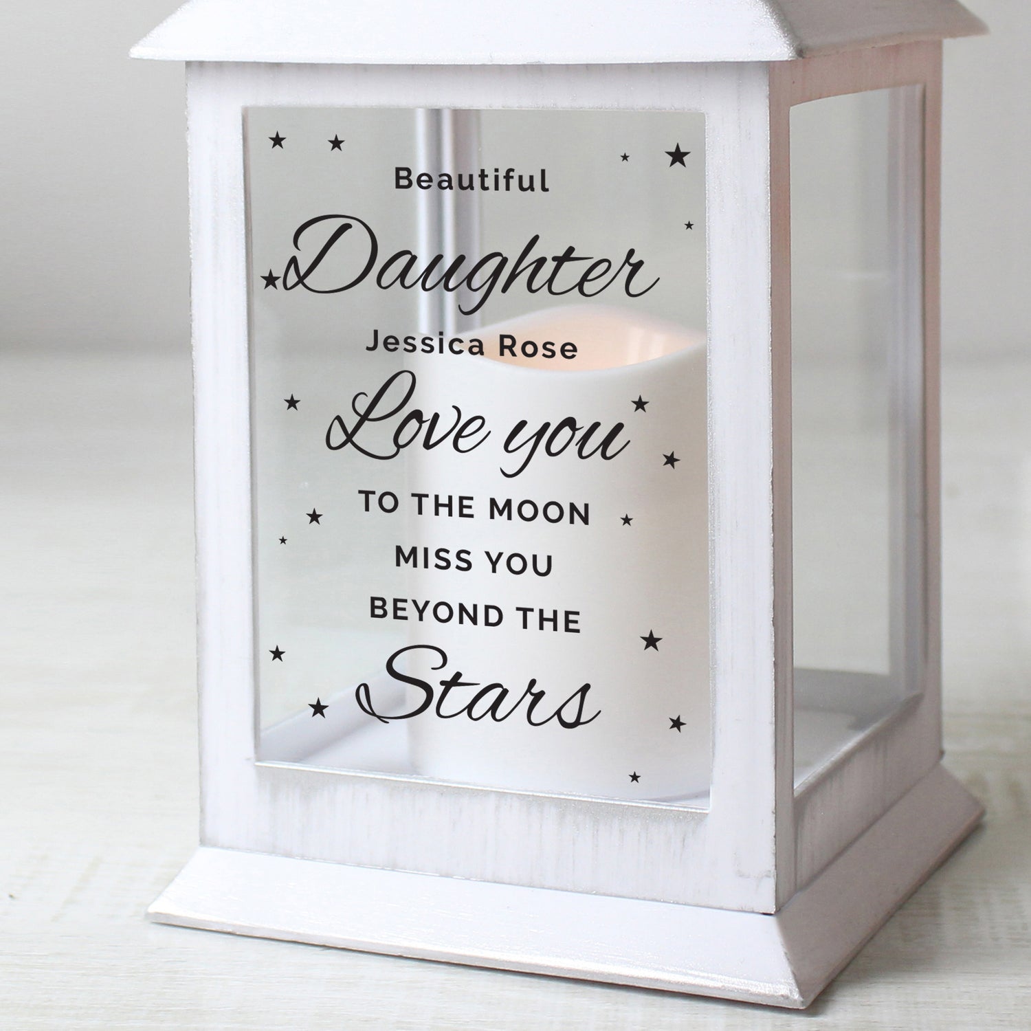 Personalised 'Miss You Beyond The Stars' White Lantern - gift & personalise