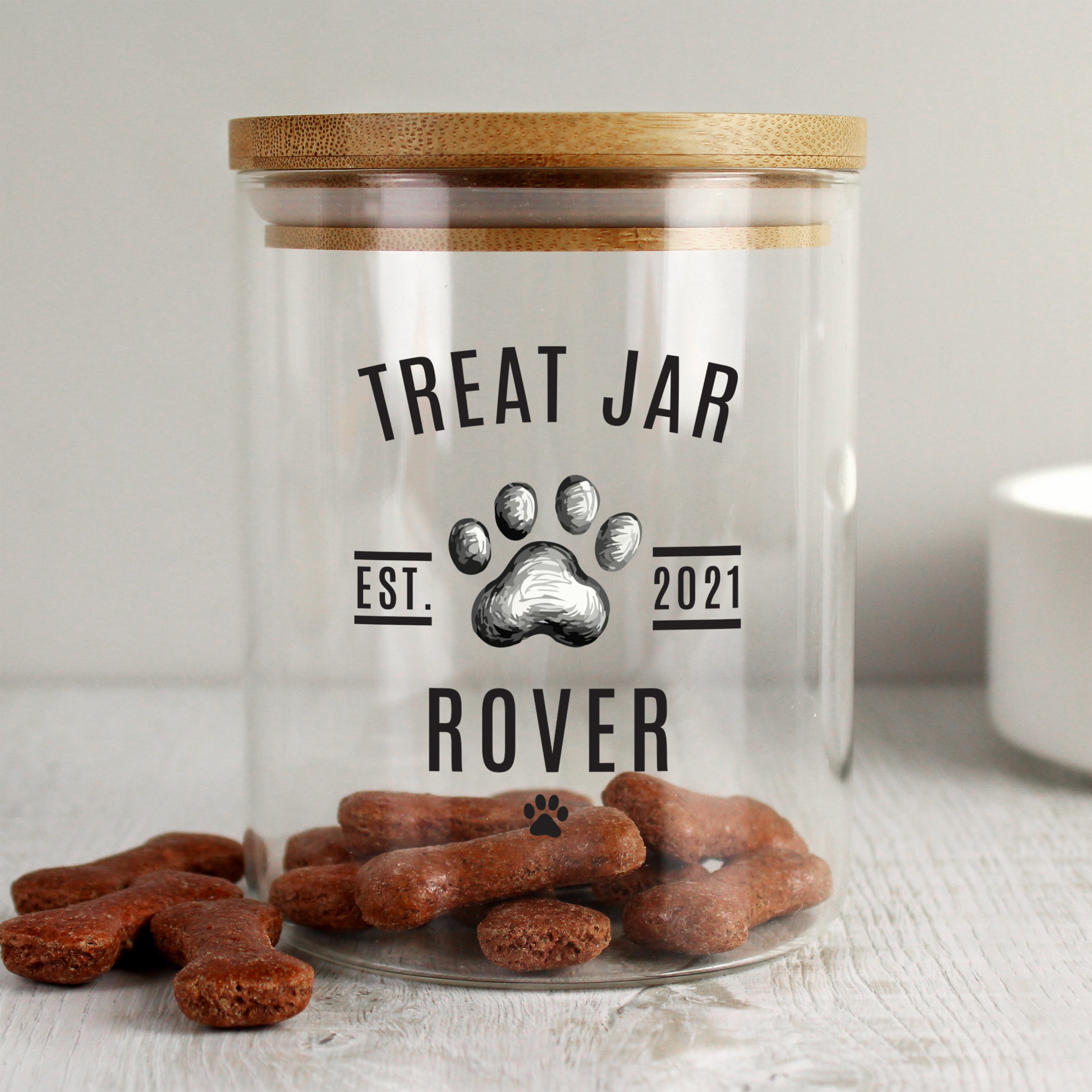 Personalised Pet Treats Glass Jar with Bamboo Lid - gift & personalise