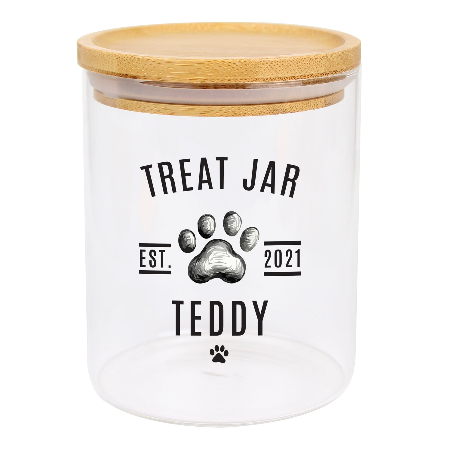 Personalised Pet Treats Glass Jar with Bamboo Lid - gift & personalise