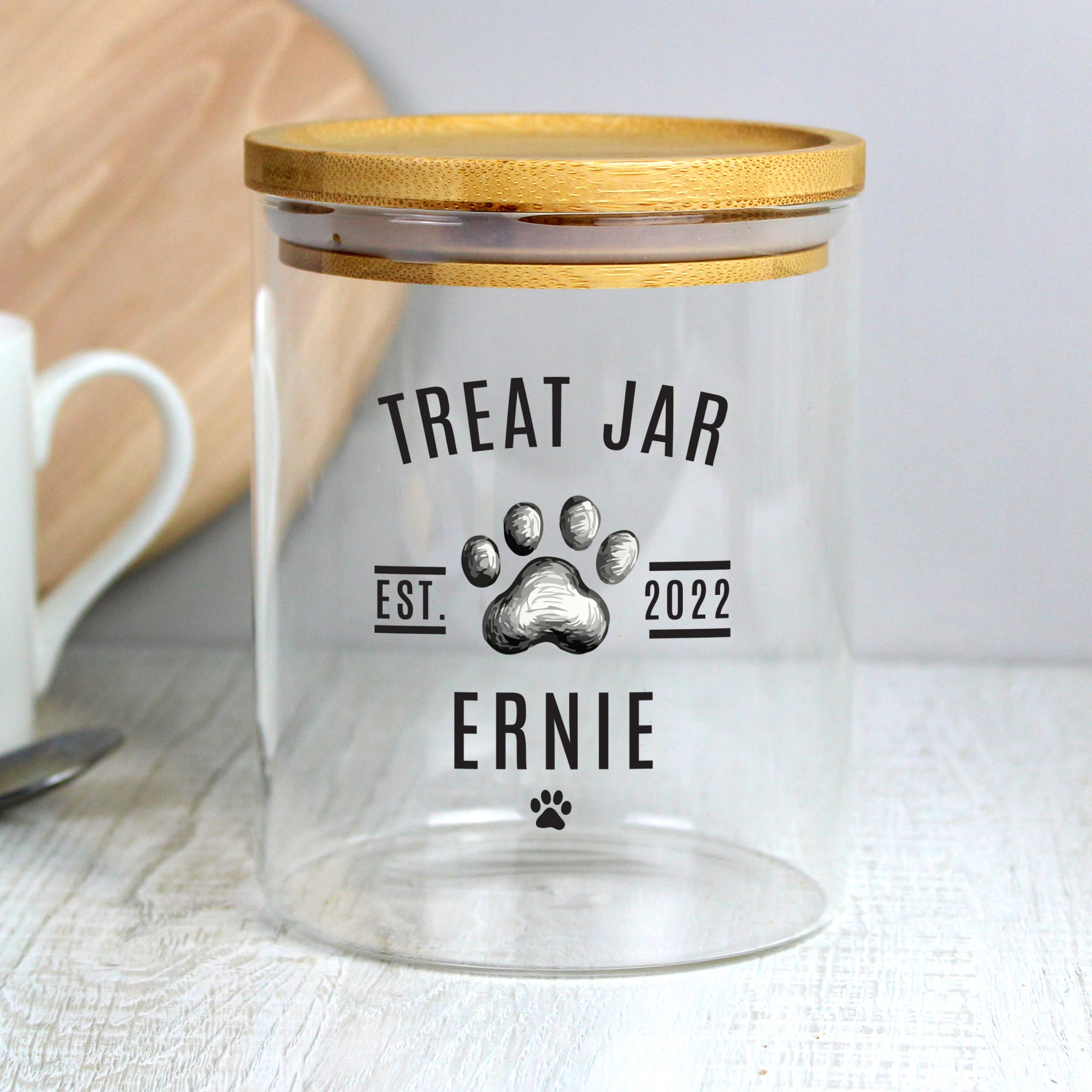 Personalised Pet Treats Glass Jar with Bamboo Lid - gift & personalise