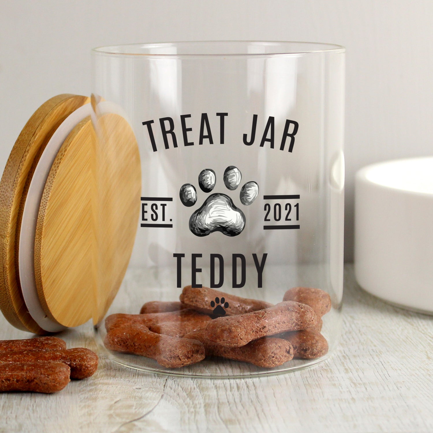 Personalised Pet Treats Glass Jar with Bamboo Lid - gift & personalise