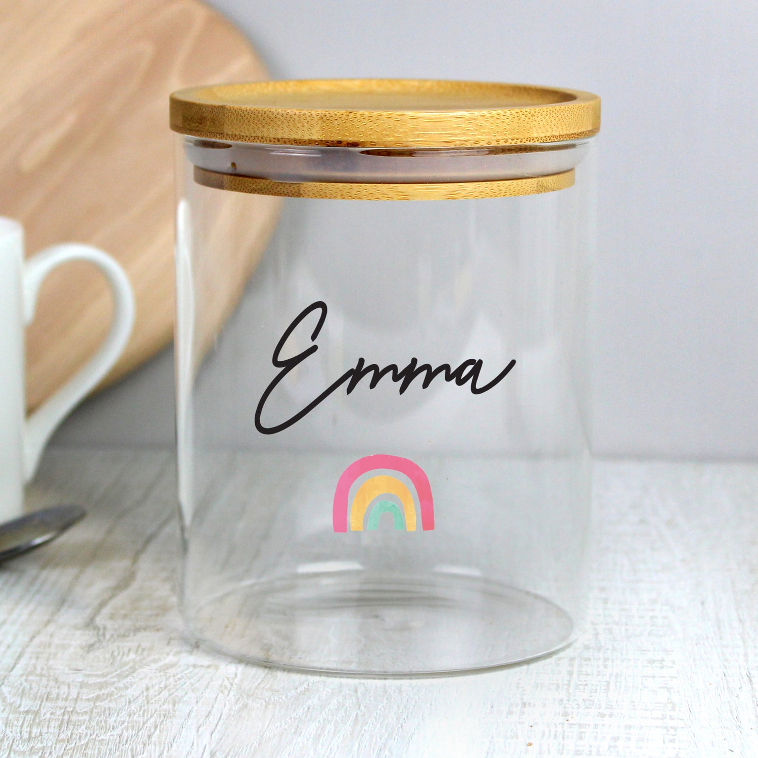 Personalised Rainbow Glass Jar with Bamboo Lid - gift & personalise