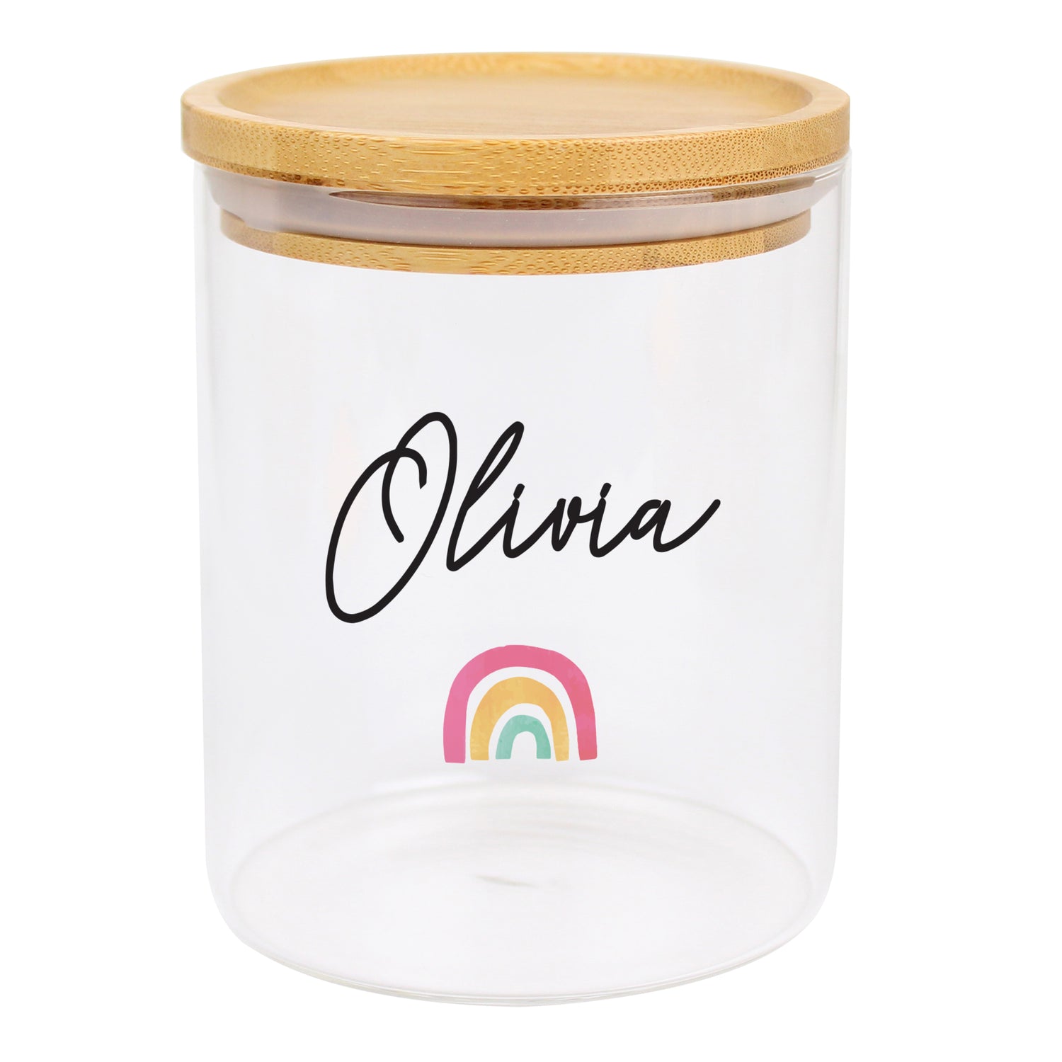 Personalised Rainbow Glass Jar with Bamboo Lid - gift & personalise