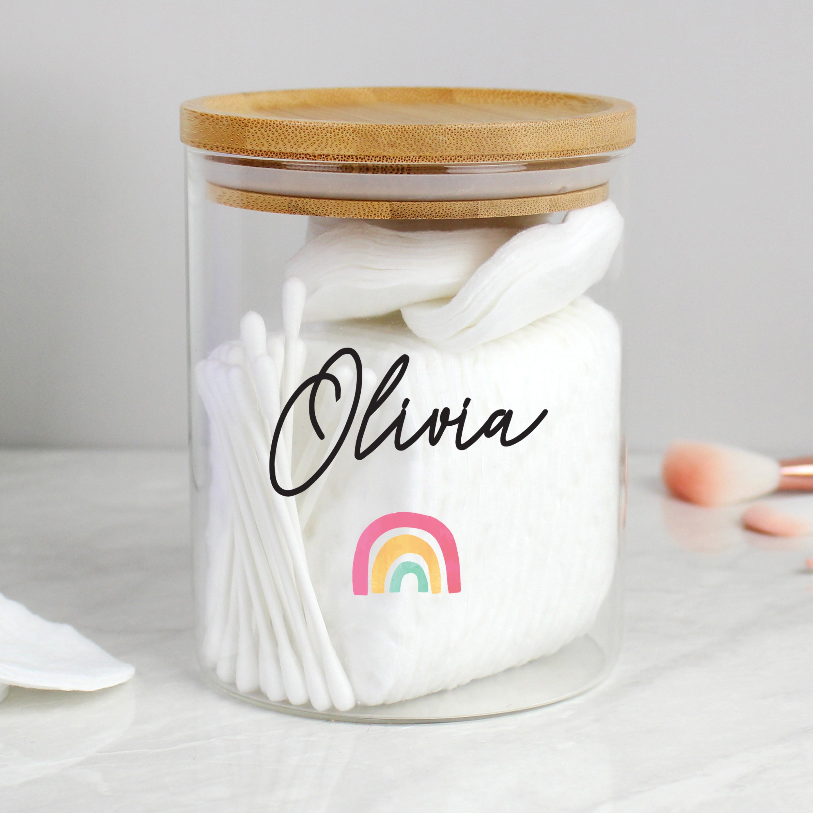 Personalised Rainbow Glass Jar with Bamboo Lid - gift & personalise