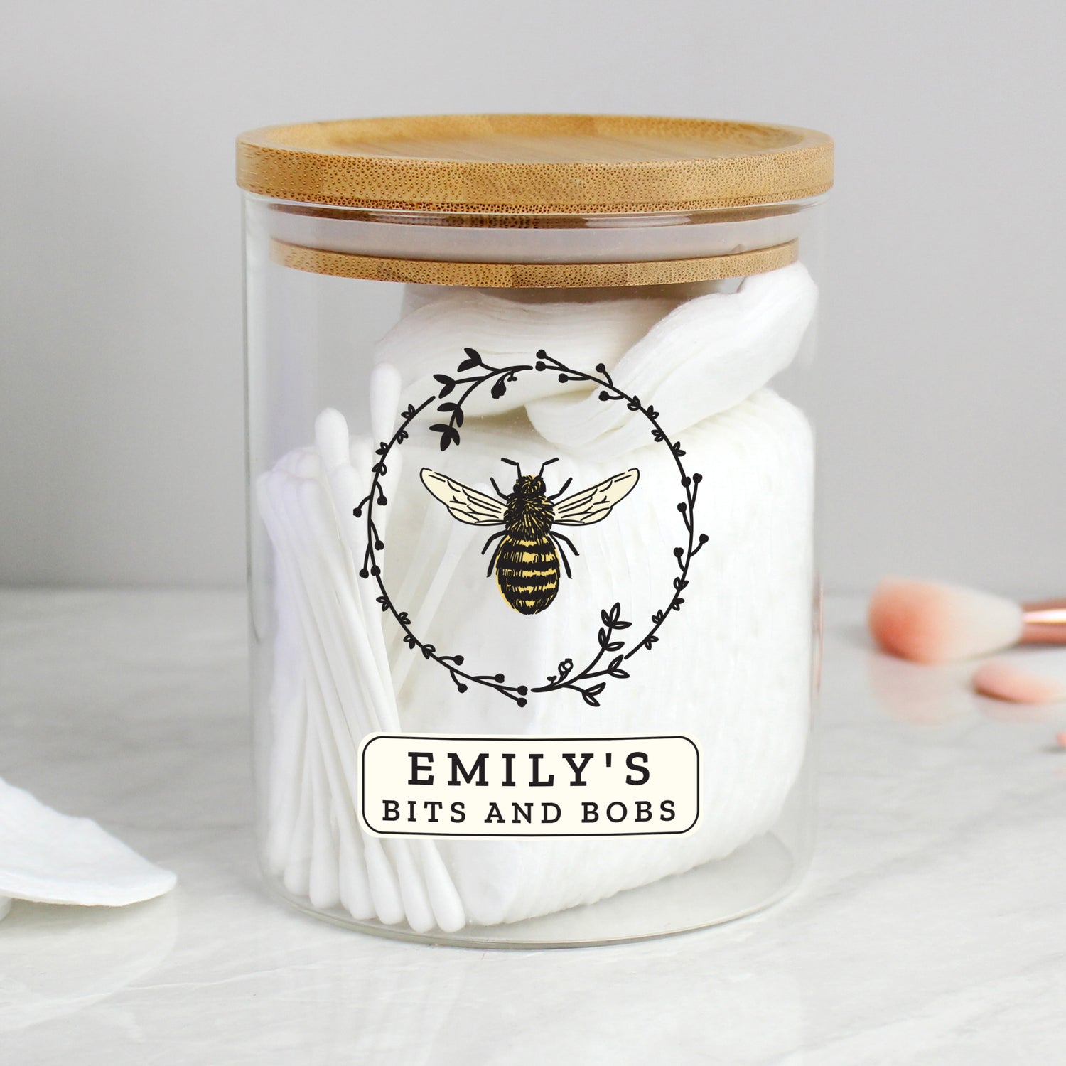 Personalised Bee Glass Jar with Bamboo Lid - gift & personalise