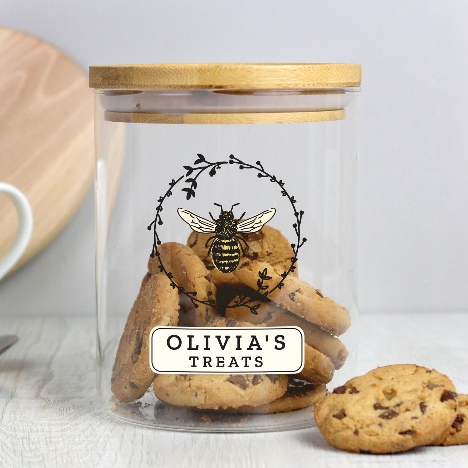 Personalised Bee Glass Jar with Bamboo Lid - gift & personalise