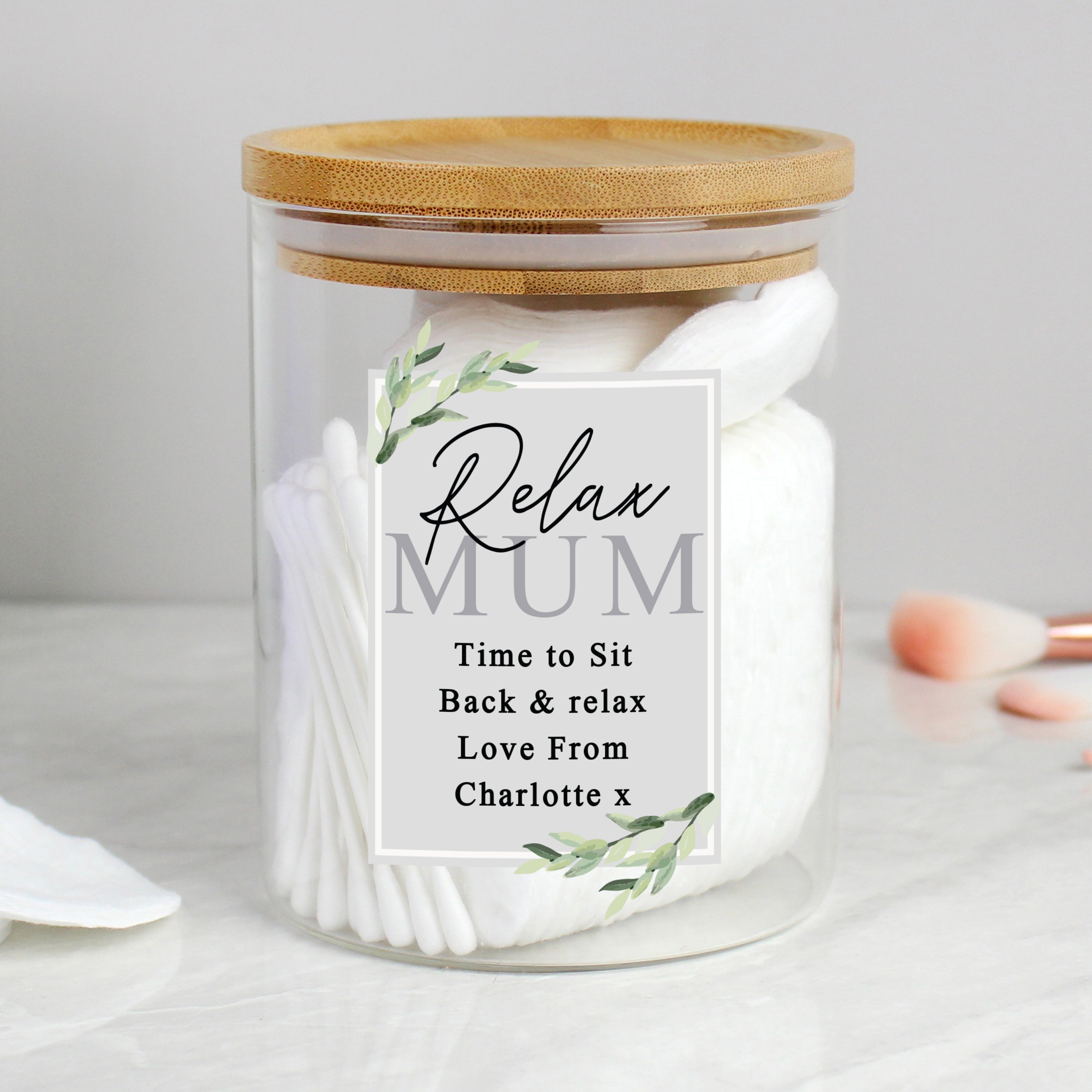 Personalised Botanical Glass Jar with Bamboo Lid - gift & personalise