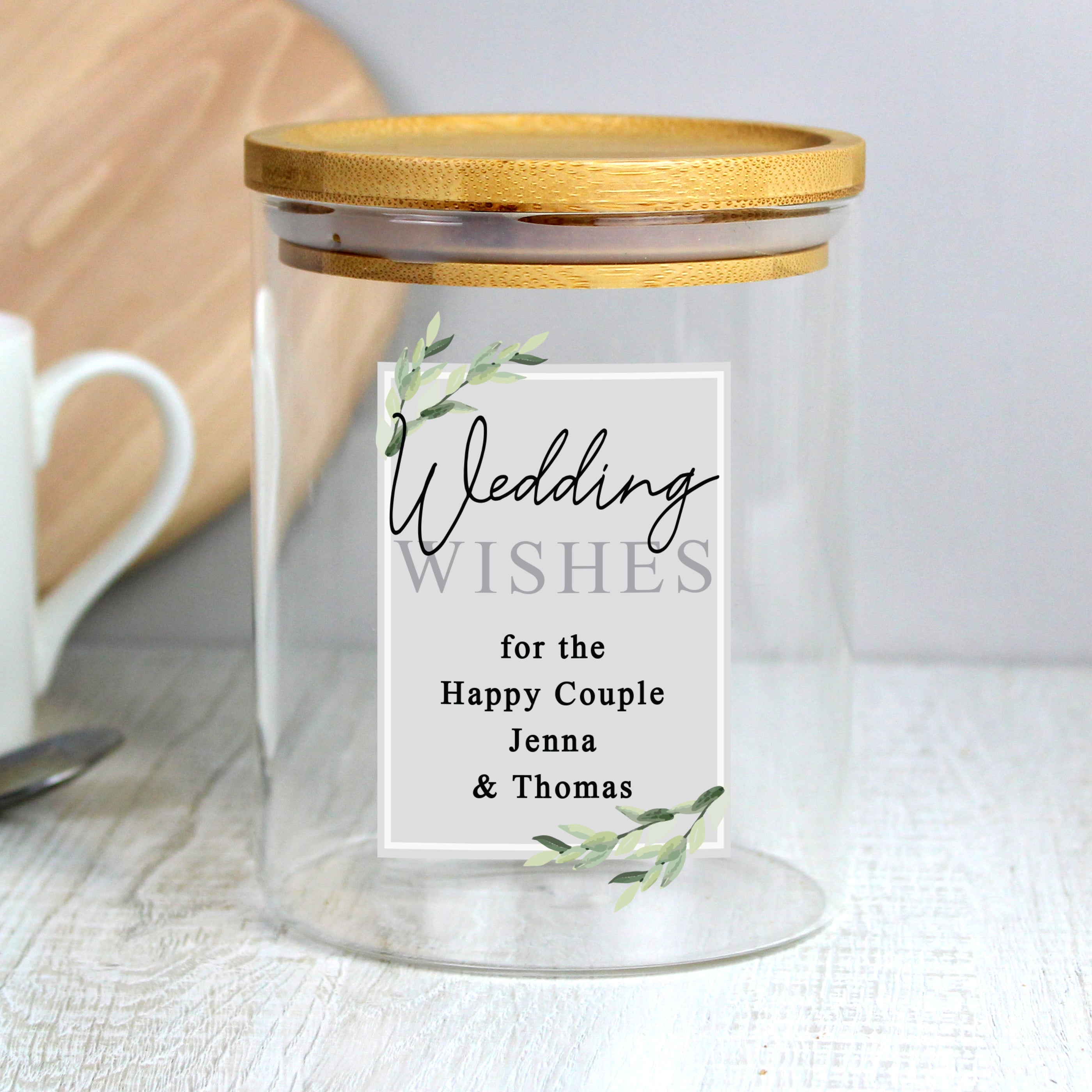 Personalised Botanical Glass Jar with Bamboo Lid - gift & personalise