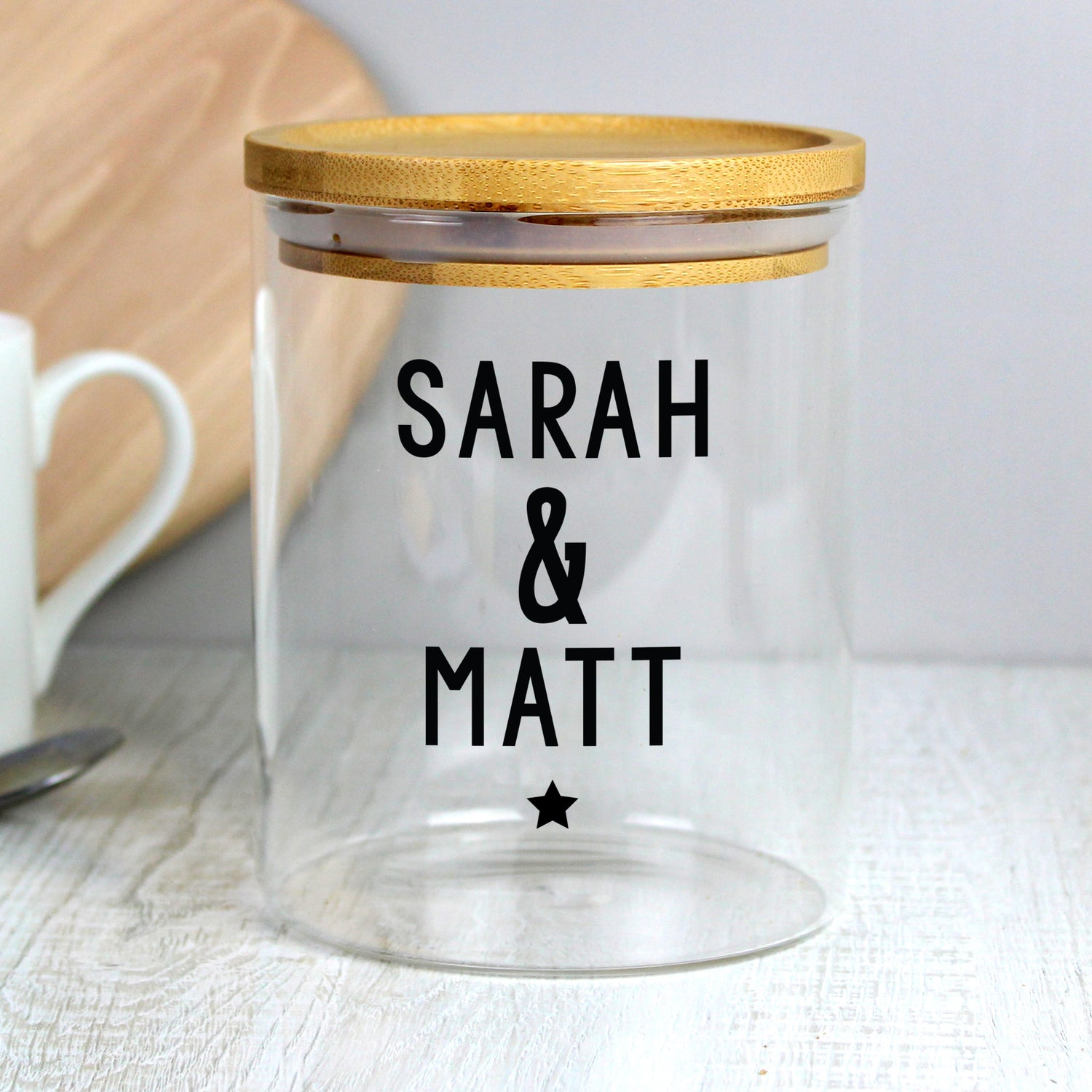 Personalised Free Text Glass Jar with Bamboo Lid - gift & personalise