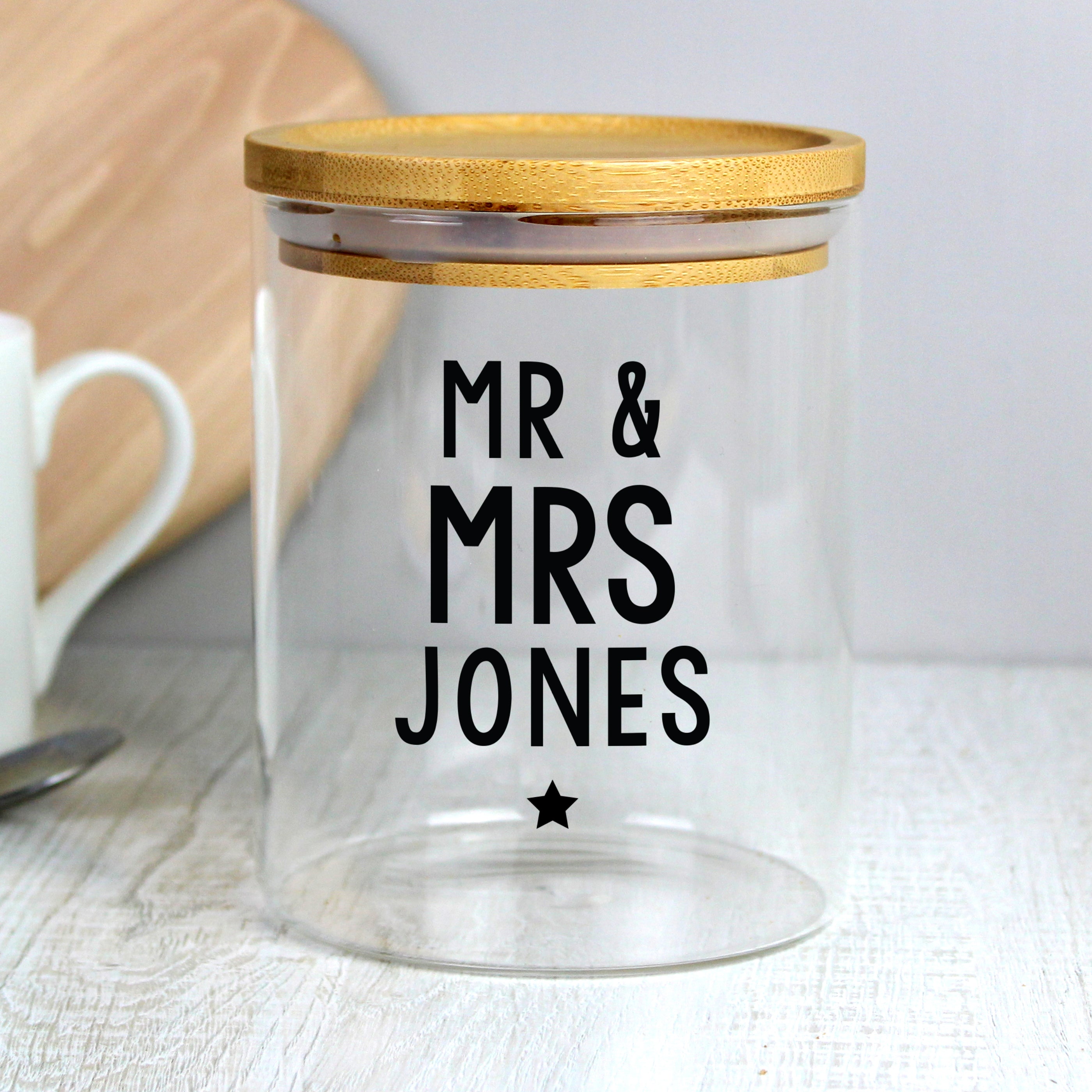 Personalised Free Text Glass Jar with Bamboo Lid - gift & personalise