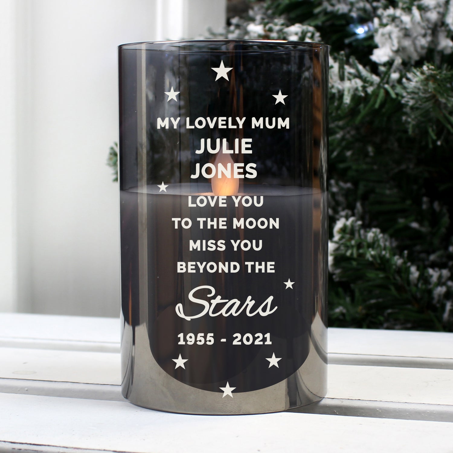 Personalised Miss You Beyond The Stars Smoked Glass LED Candle - gift & personalise