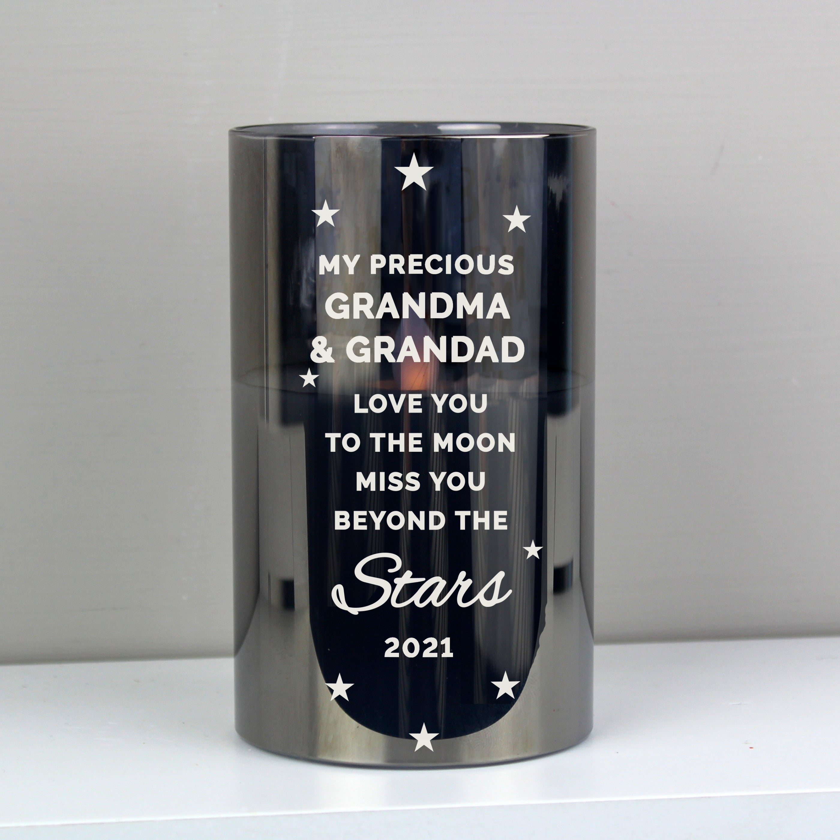 Personalised Miss You Beyond The Stars Smoked Glass LED Candle - gift & personalise