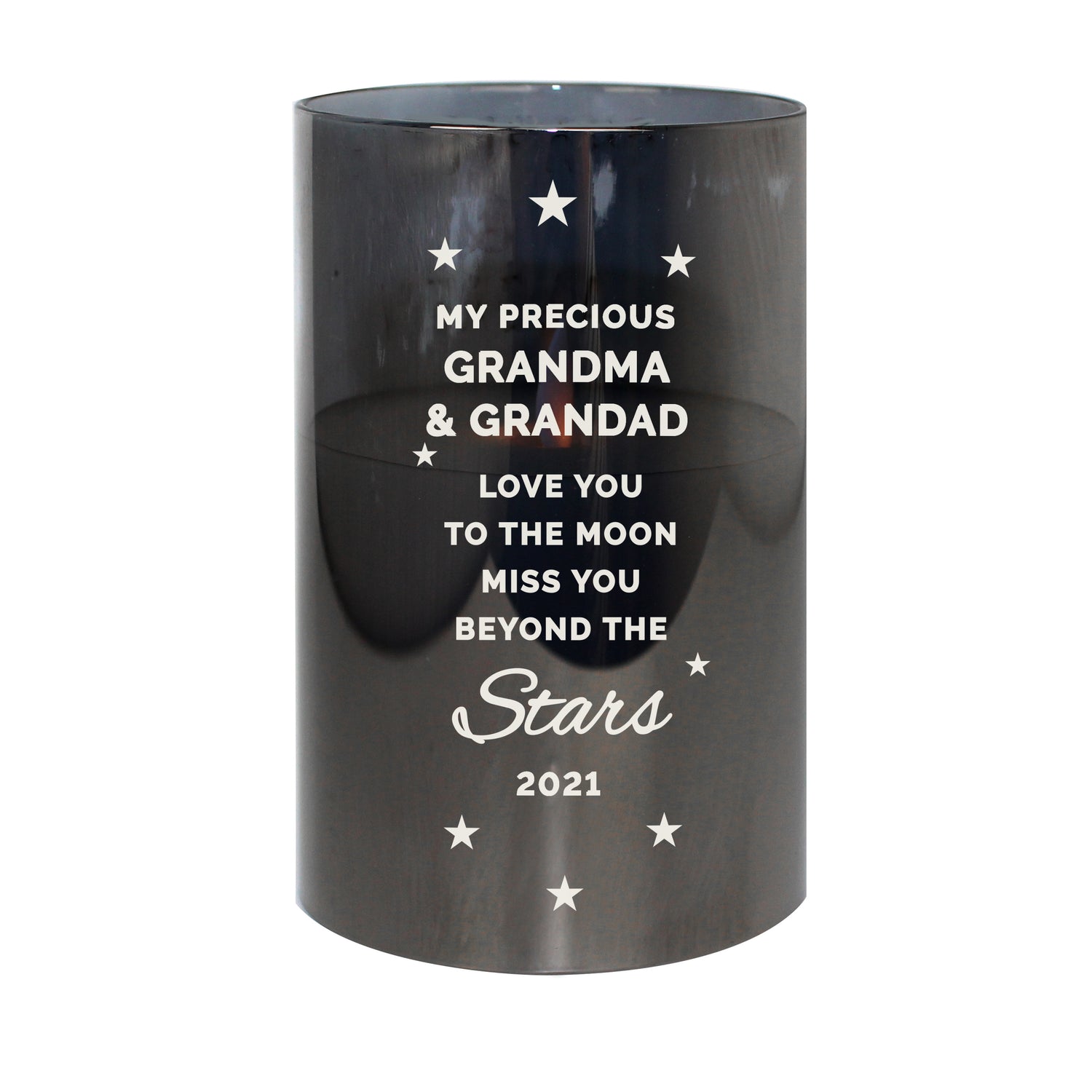 Personalised Miss You Beyond The Stars Smoked Glass LED Candle - gift & personalise