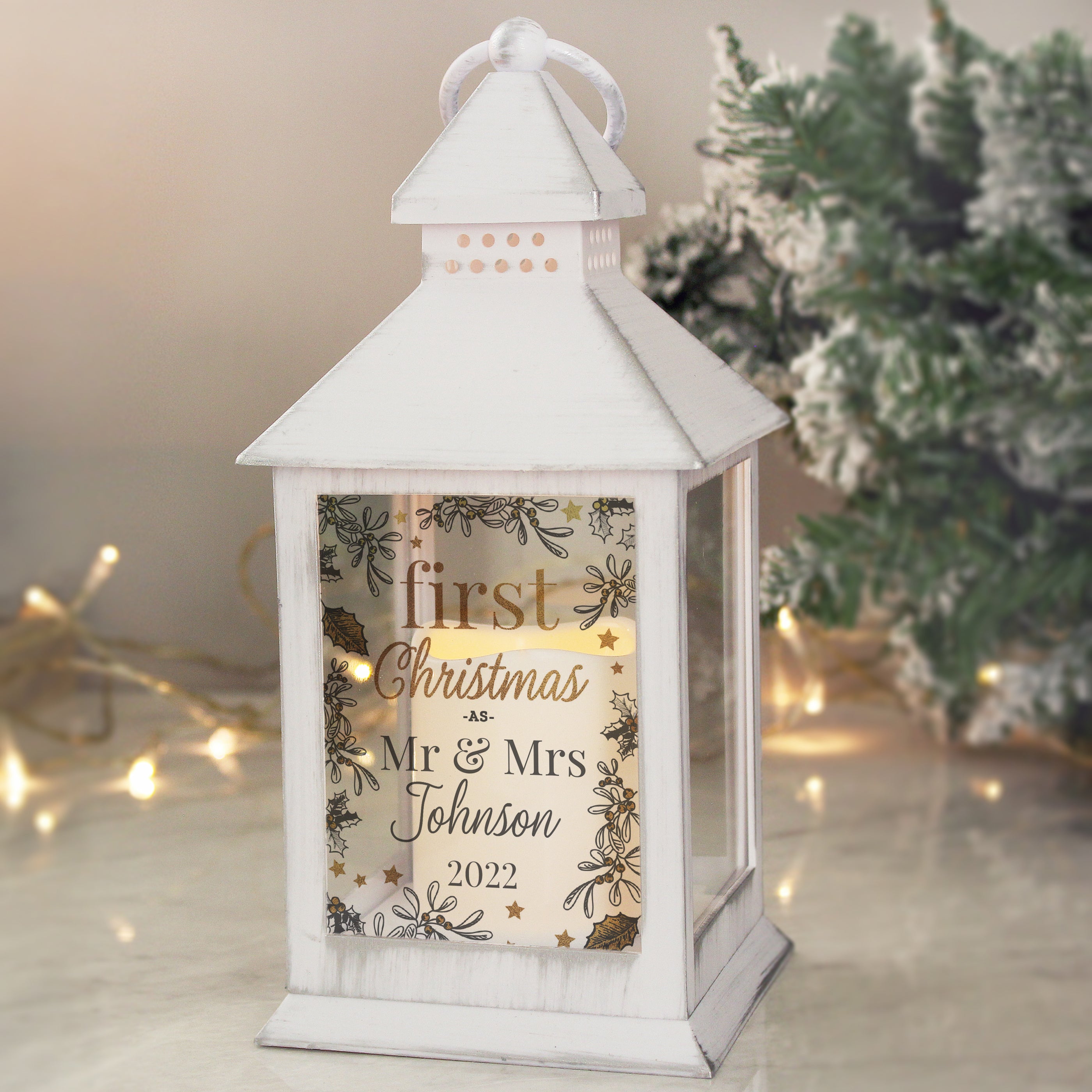 Personalised First Christmas White Lantern - gift & personalise