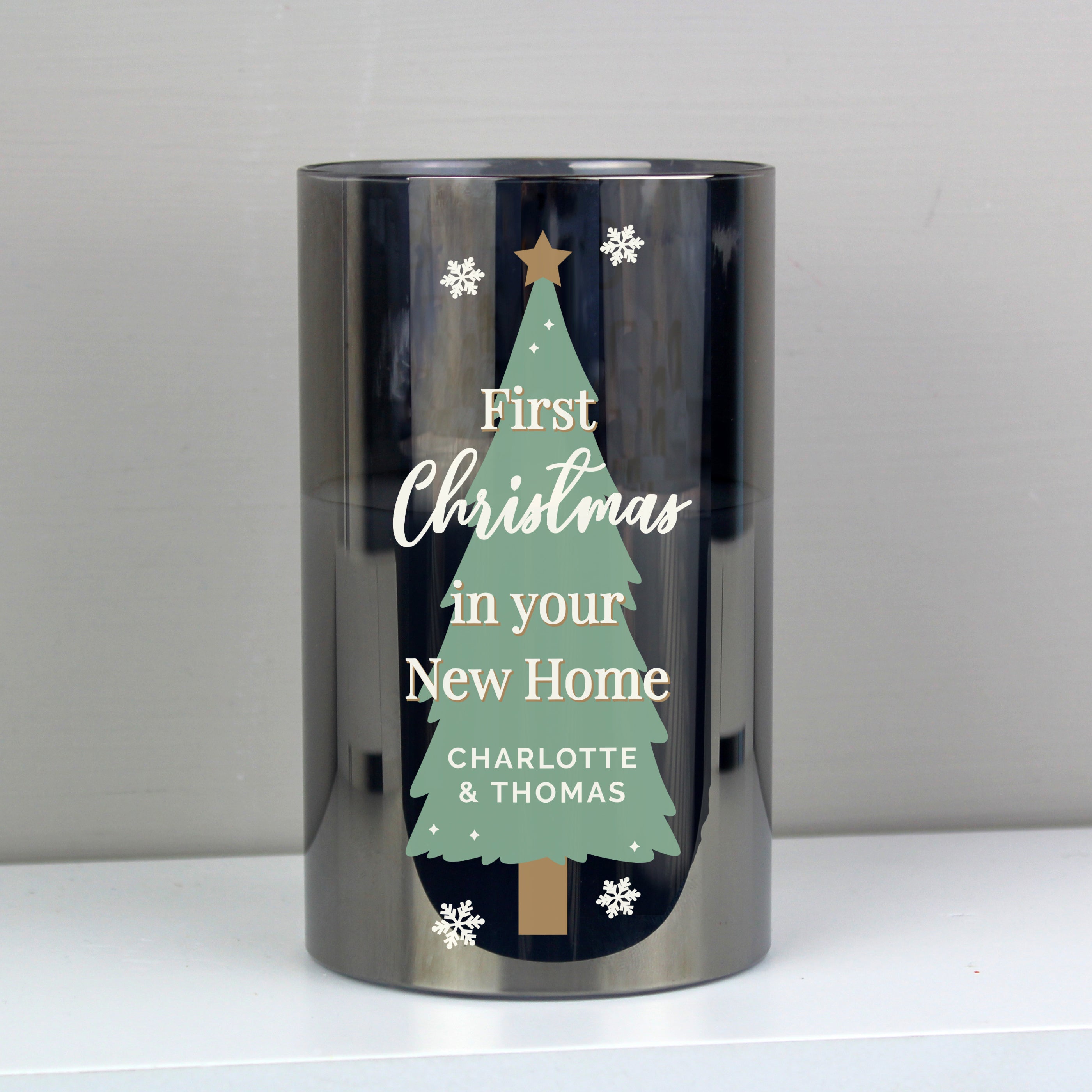 Personalised Christmas Tree Smoked Glass LED Candle - gift & personalise