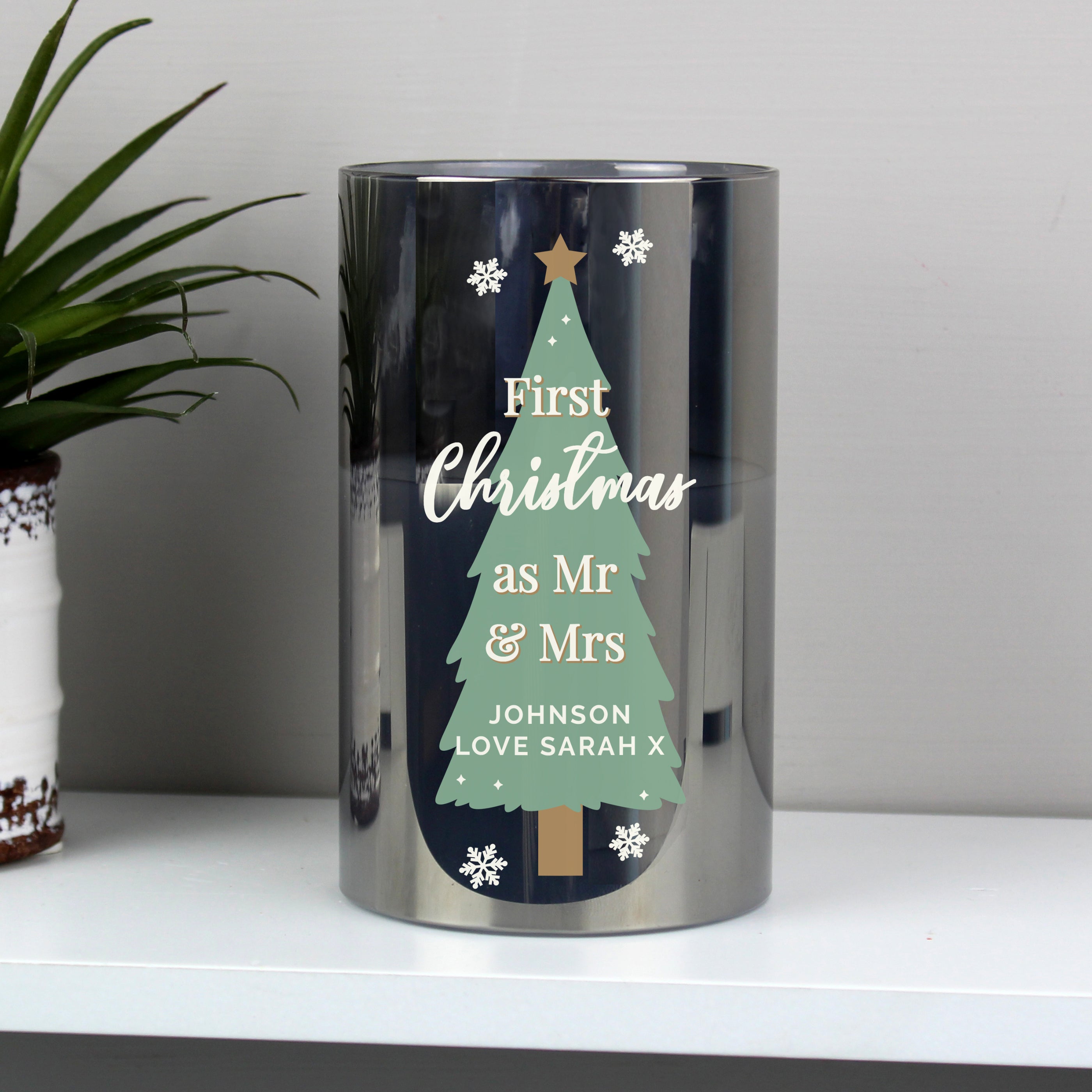 Personalised Christmas Tree Smoked Glass LED Candle - gift & personalise