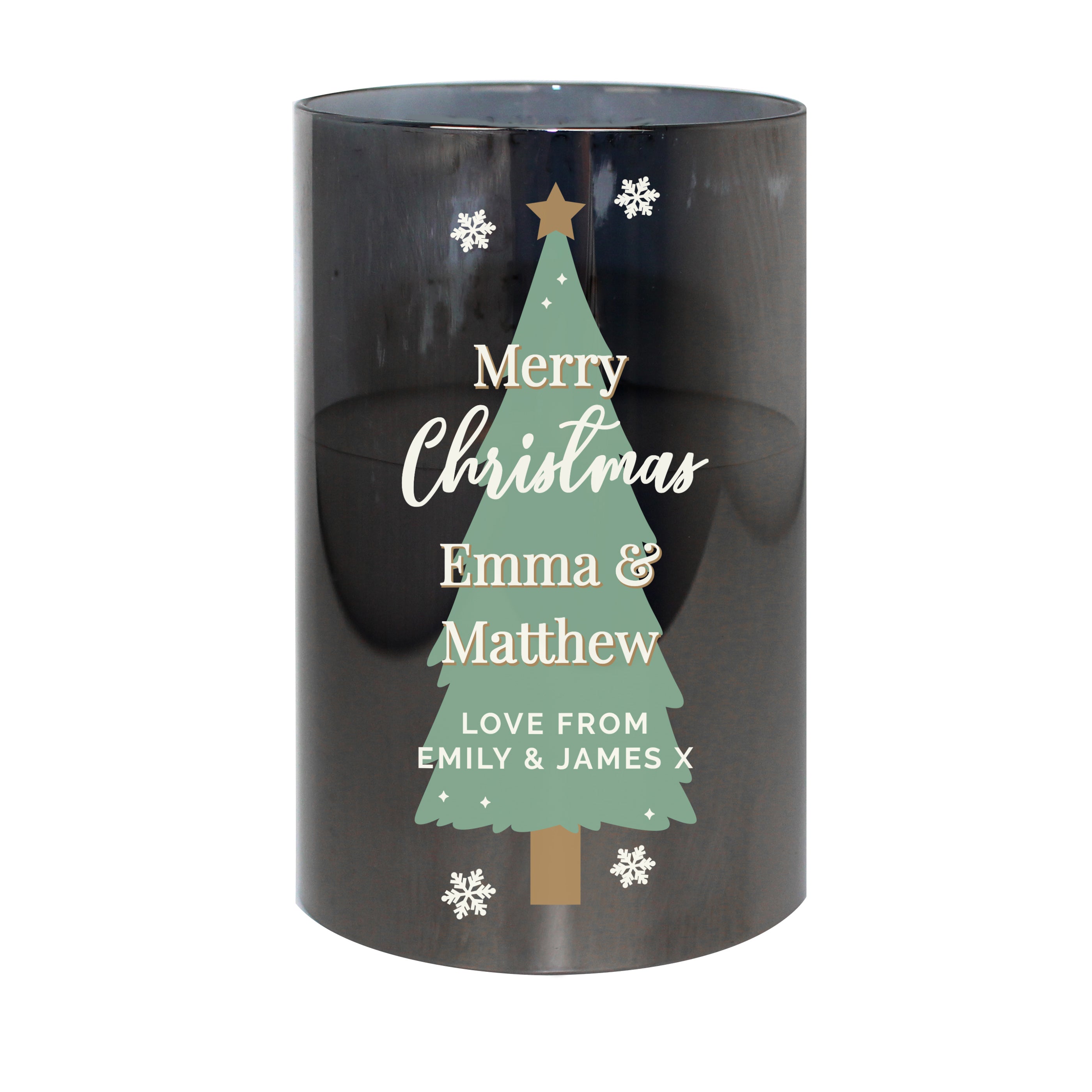 Personalised Christmas Tree Smoked Glass LED Candle - gift & personalise