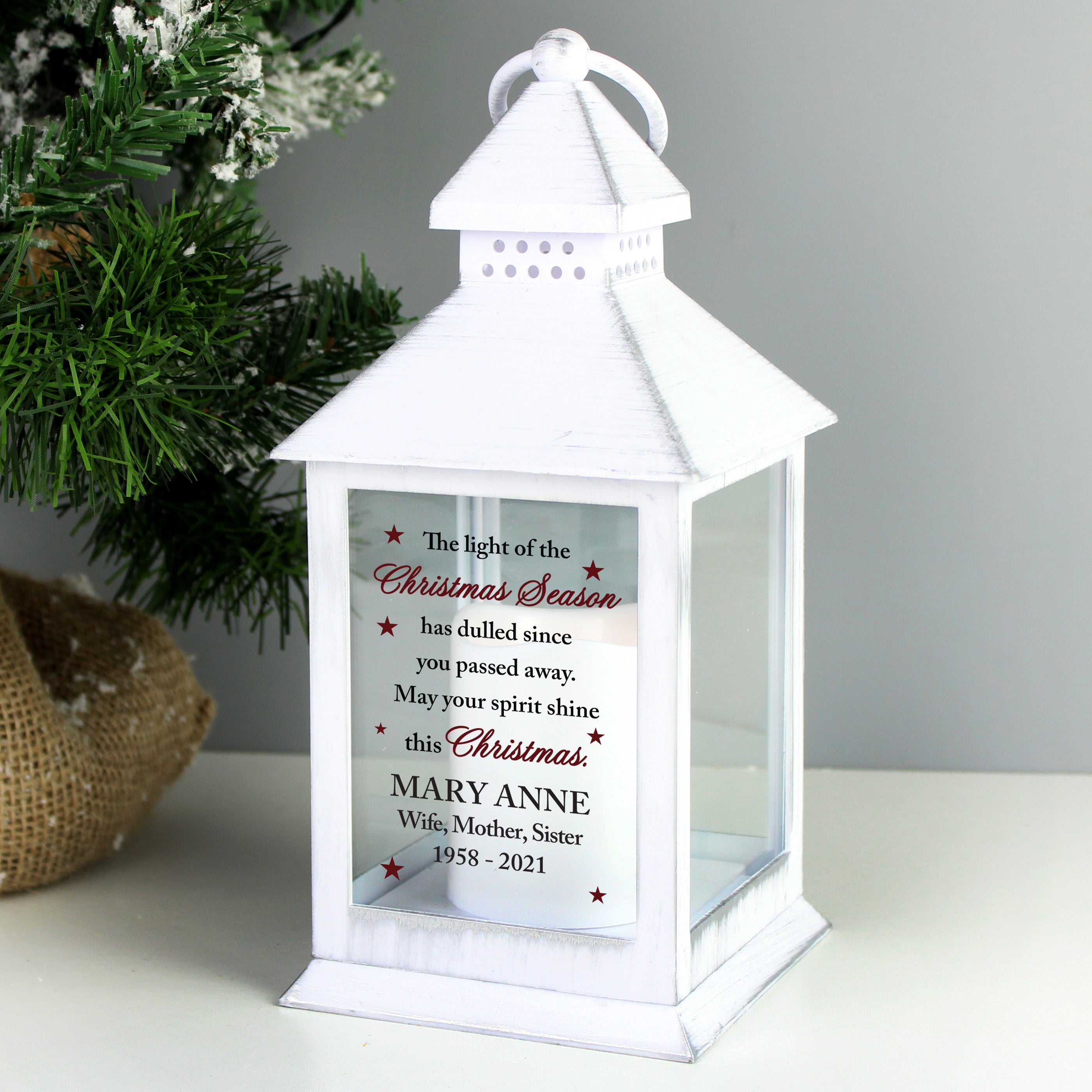 Personalised Christmas Season Memorial White Lantern - gift & personalise