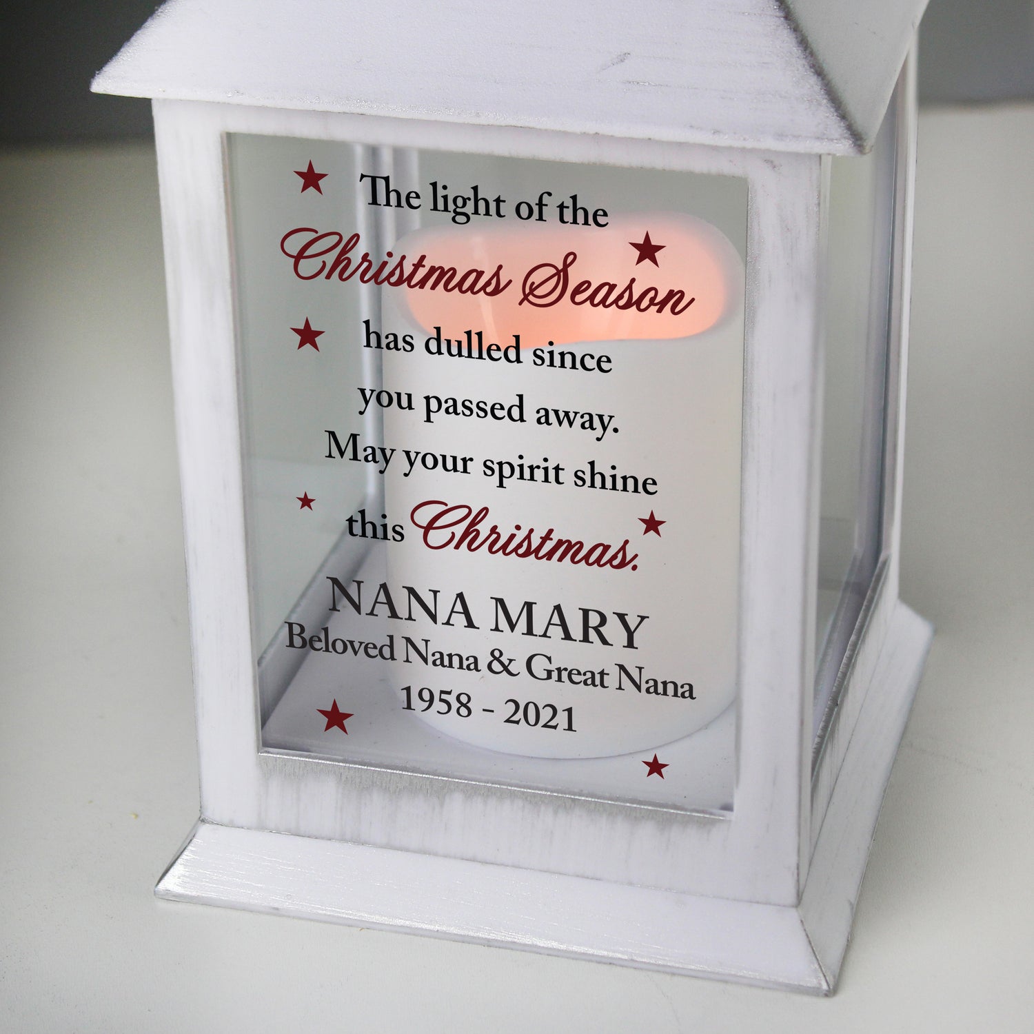 Personalised Christmas Season Memorial White Lantern - gift & personalise