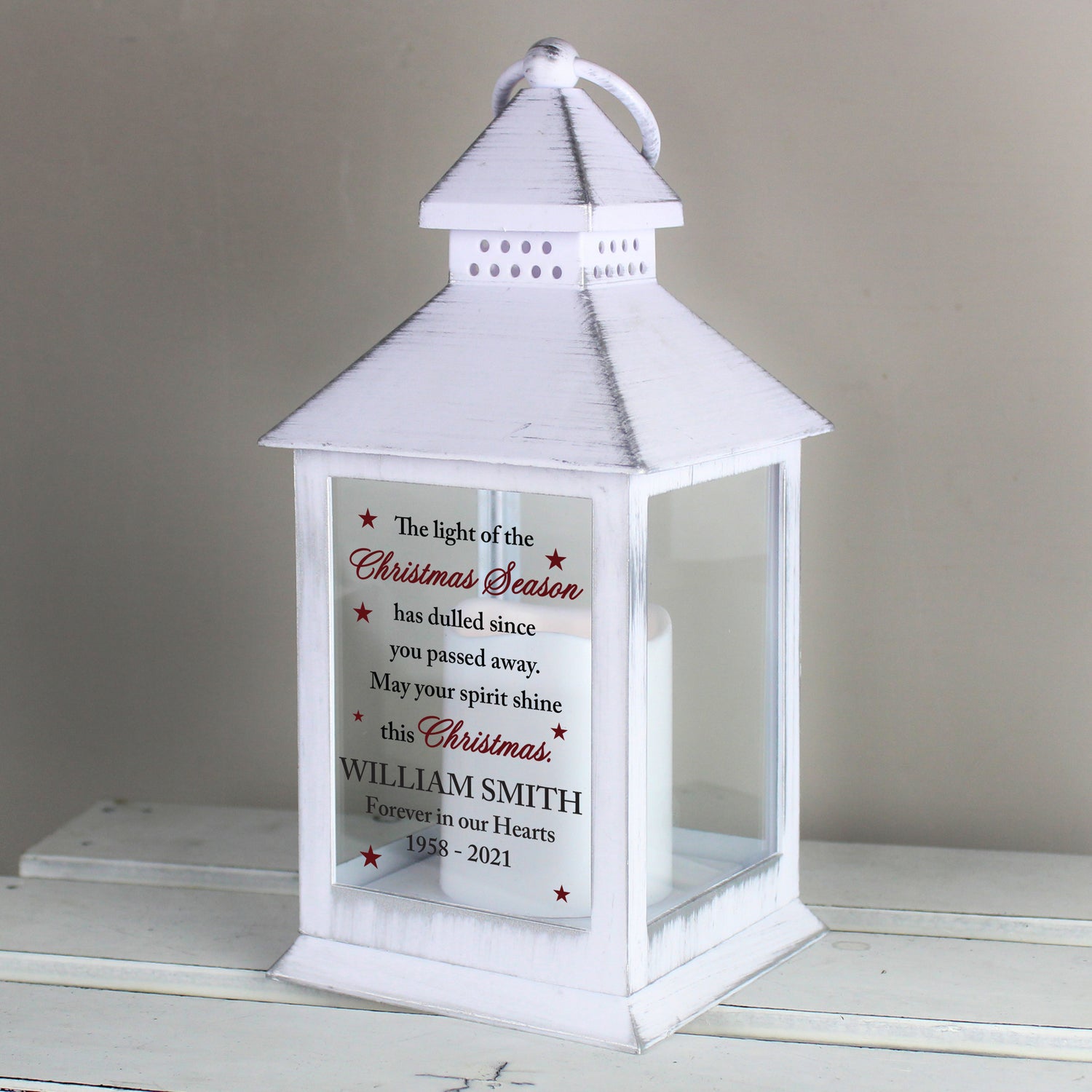 Personalised Christmas Season Memorial White Lantern - gift & personalise