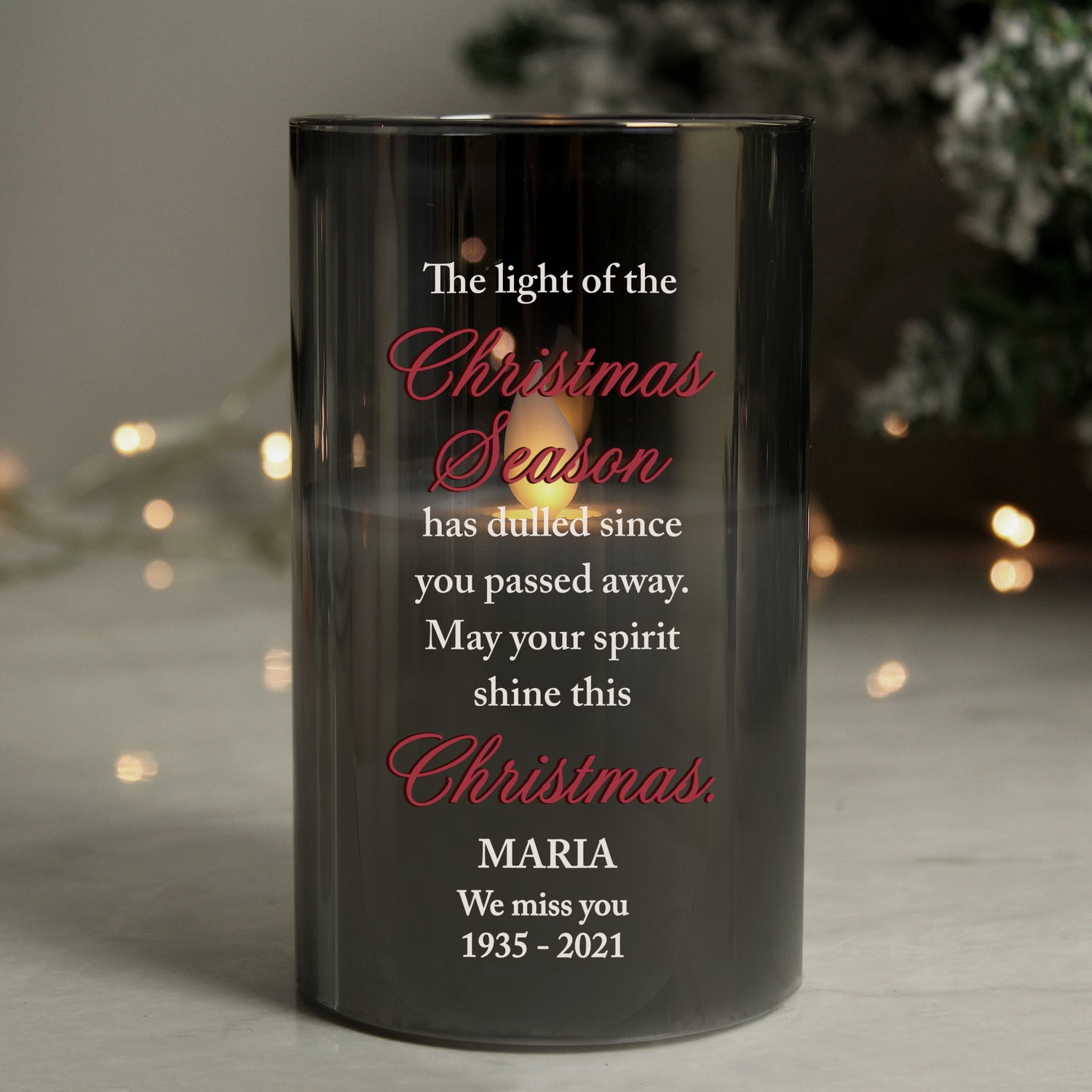 Personalised Christmas Season Memorial Smoked LED Candle - gift & personalise