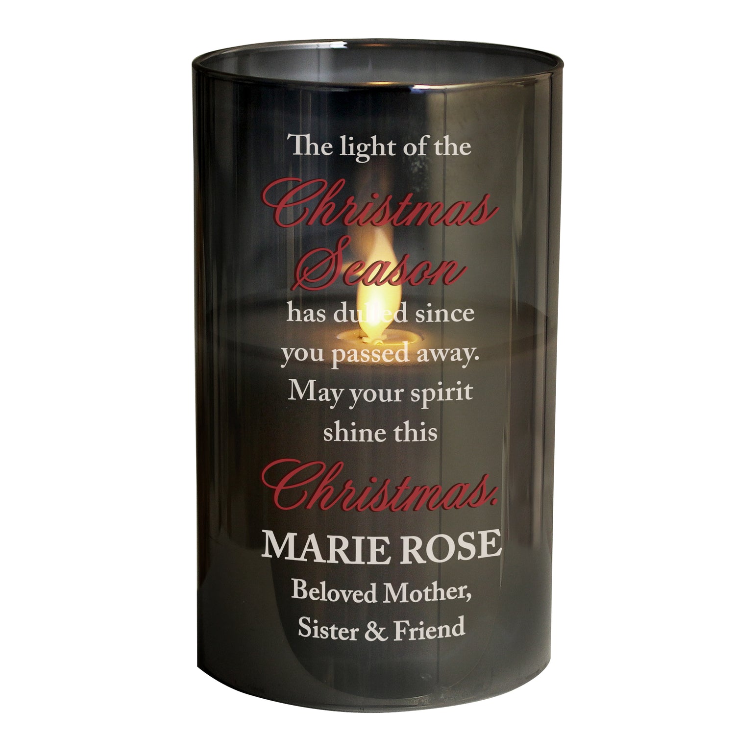 Personalised Christmas Season Memorial Smoked LED Candle - gift & personalise