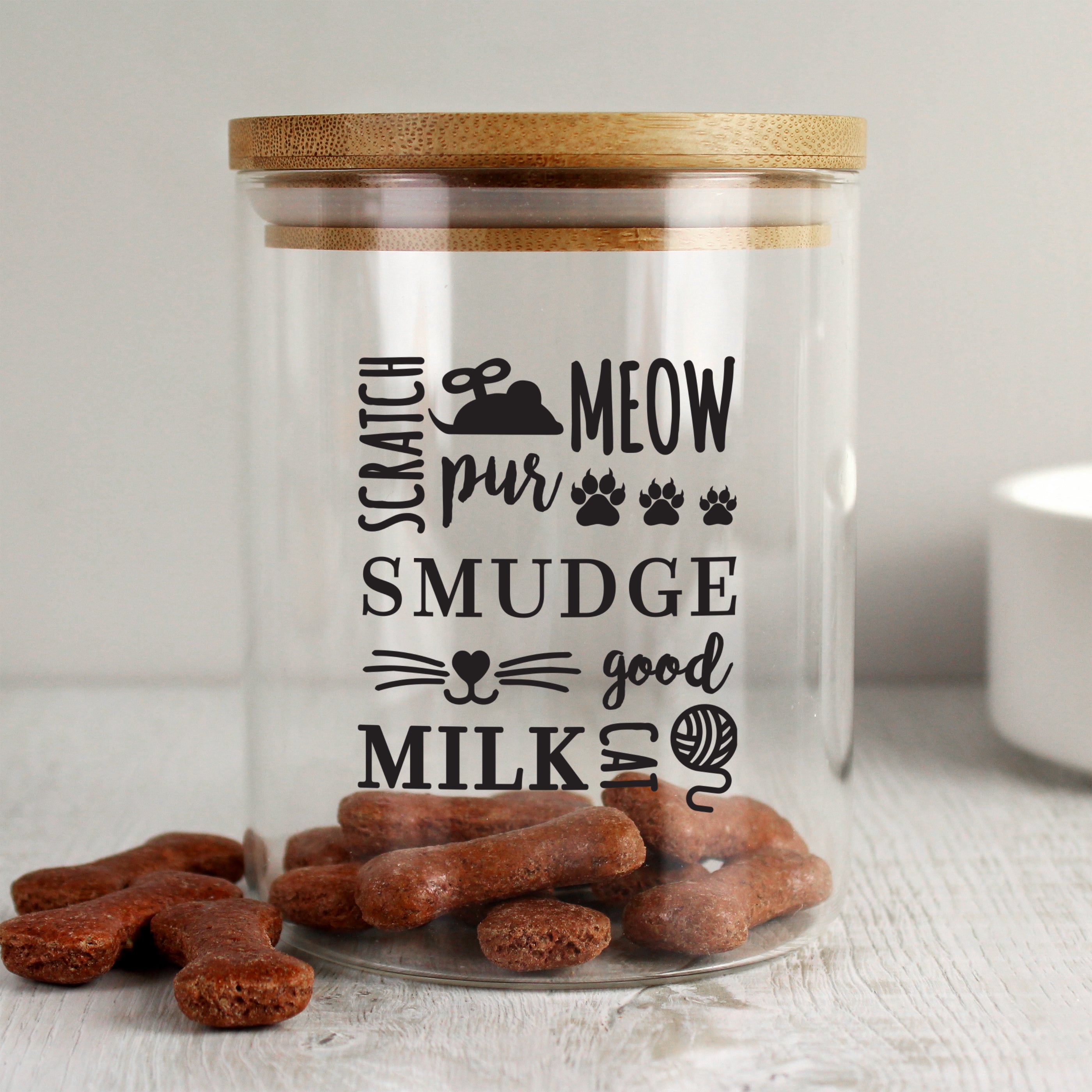 Personalised Glass Cat Treat jar with Bamboo Lid - gift & personalise