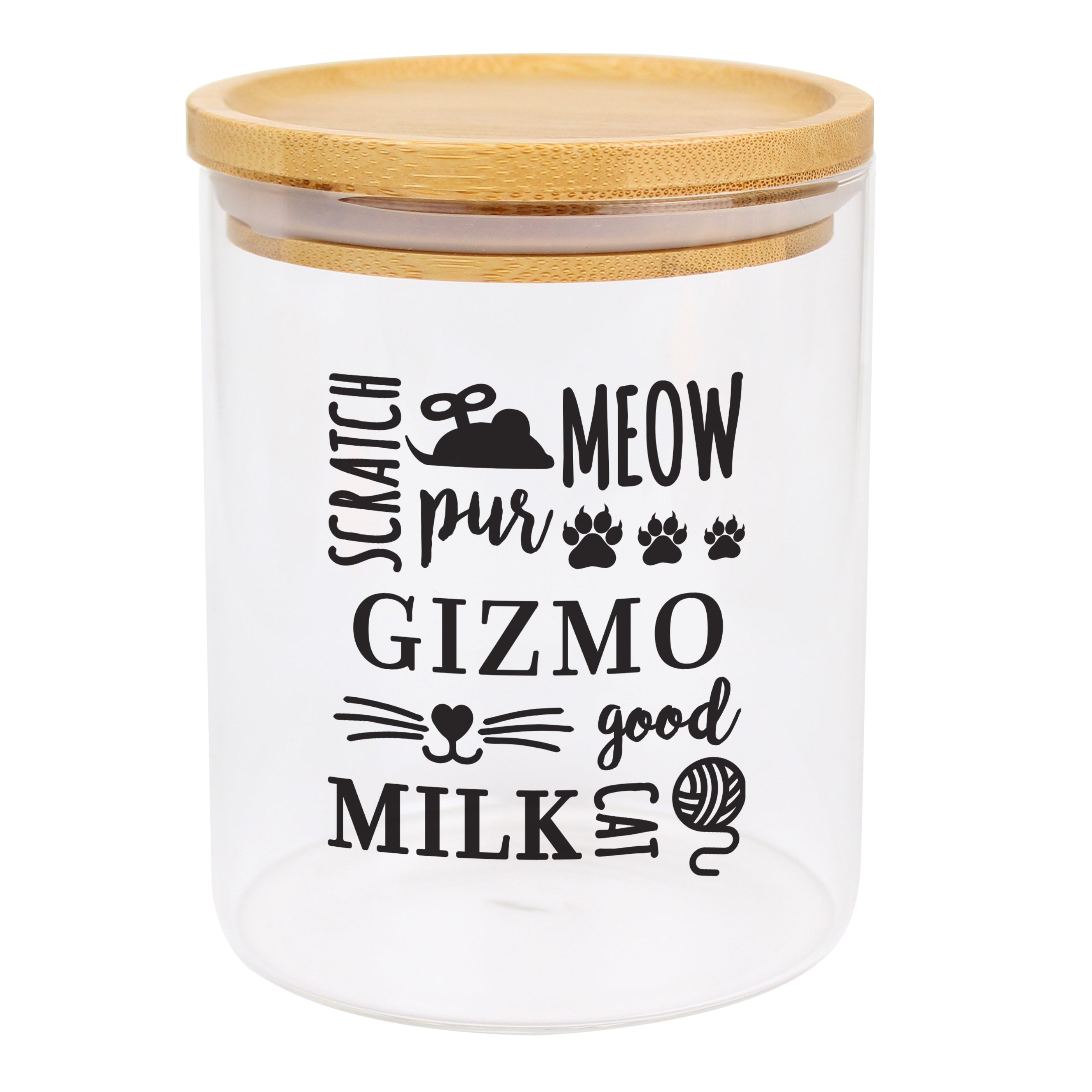 Personalised Glass Cat Treat jar with Bamboo Lid - gift & personalise