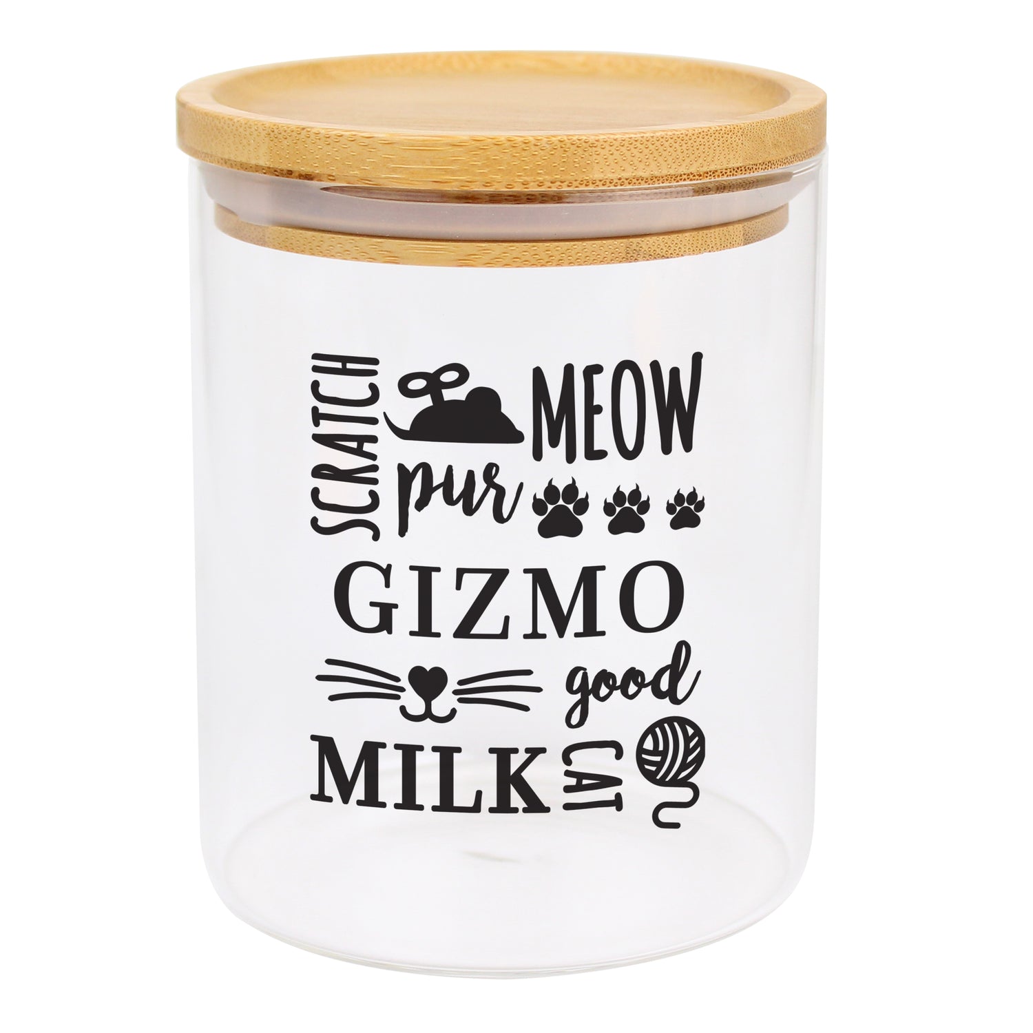 Personalised Glass Cat Treat jar with Bamboo Lid - gift & personalise