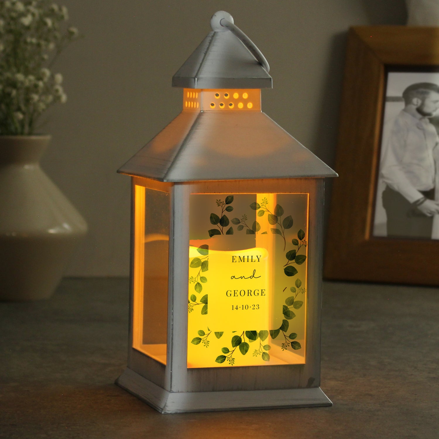 Personalised Botanical White Lantern - gift & personalise