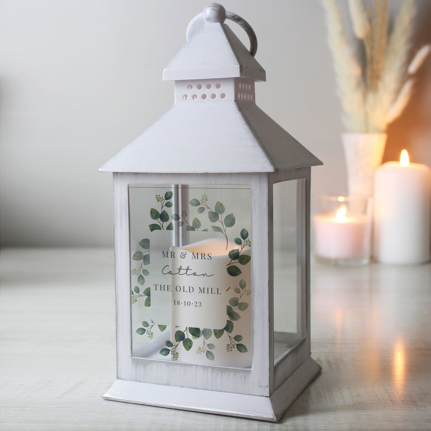 Personalised Botanical White Lantern - gift & personalise