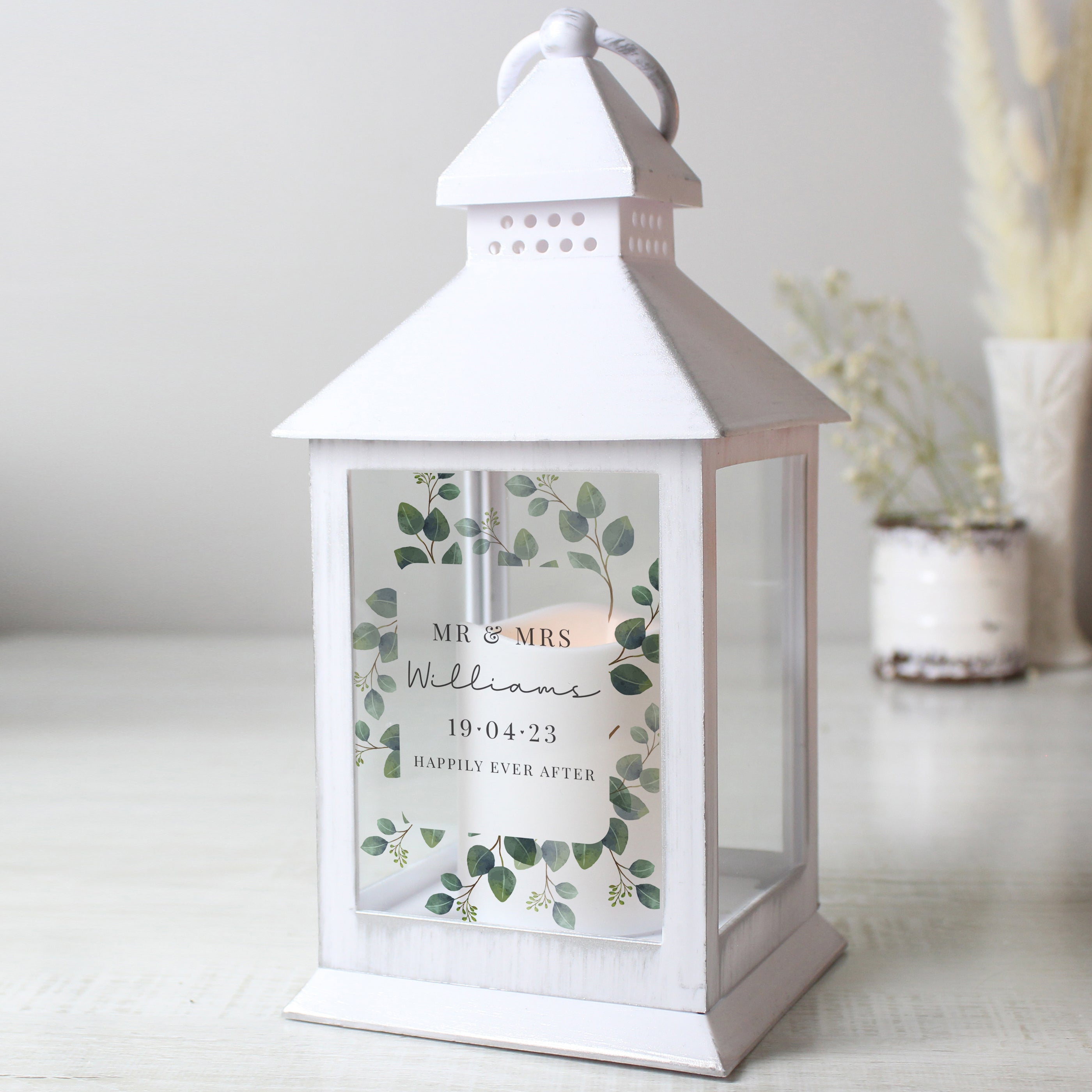 Personalised Botanical White Lantern - gift & personalise