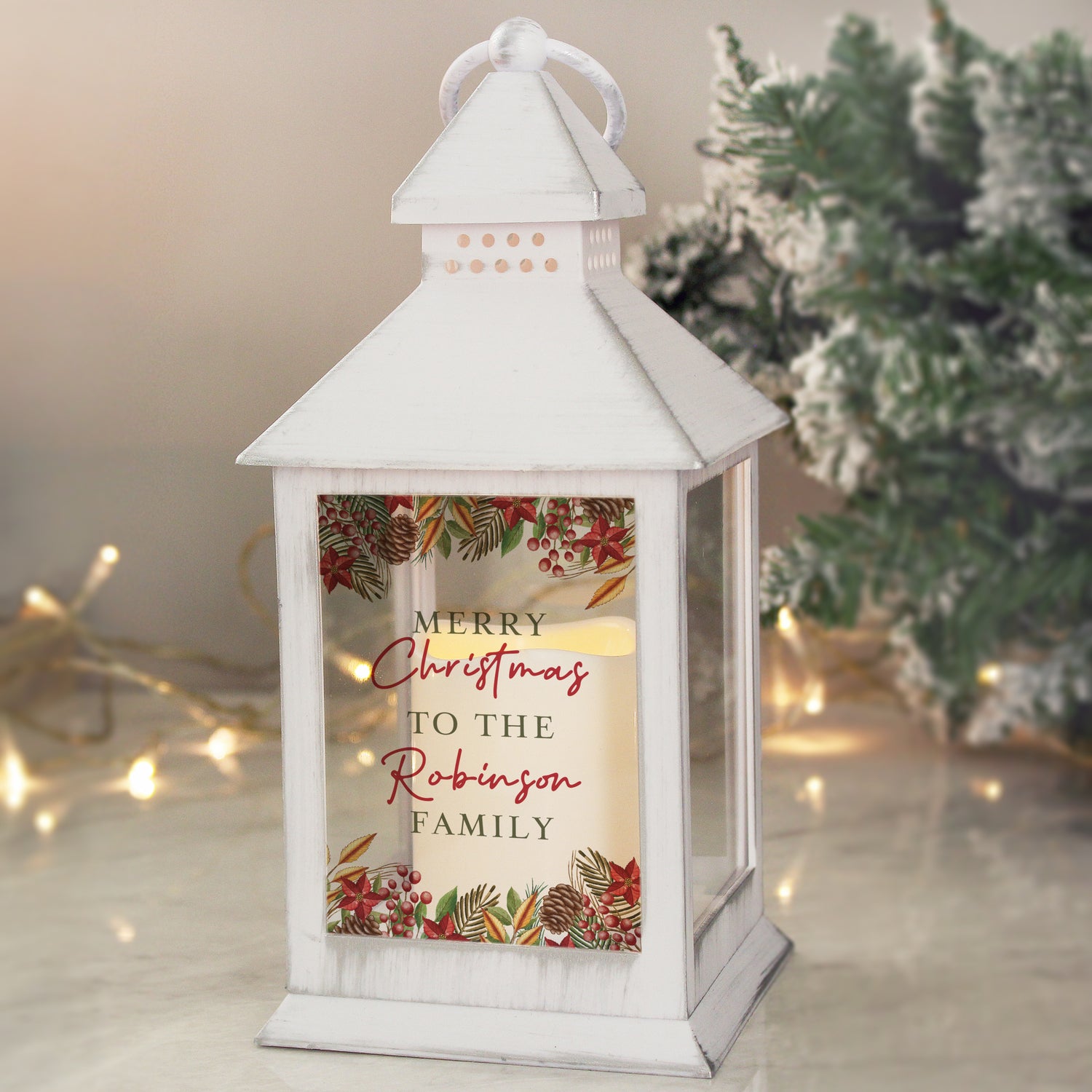 Personalised Christmas White LED Lantern - gift & personalise