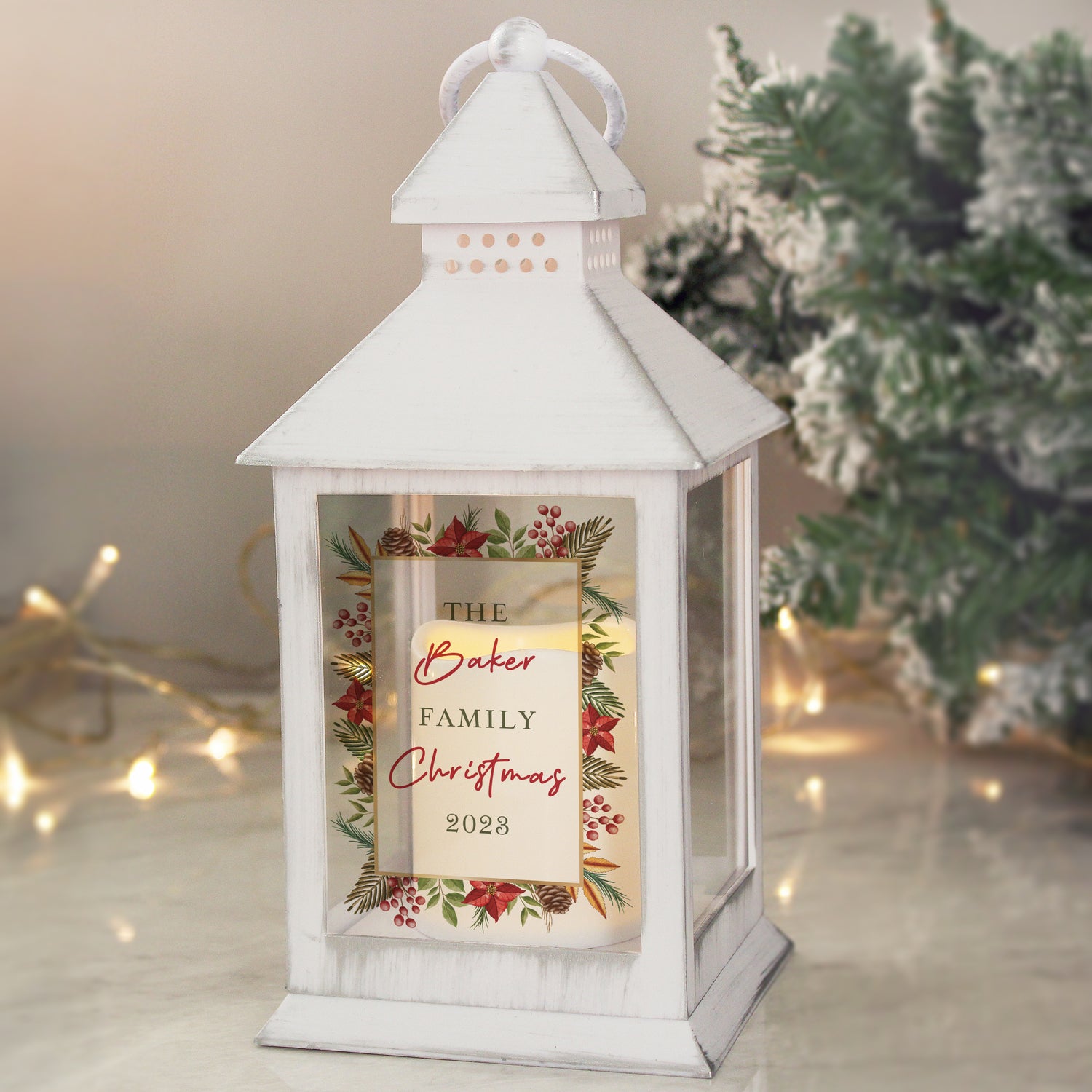 Personalised Christmas White LED Lantern - gift & personalise