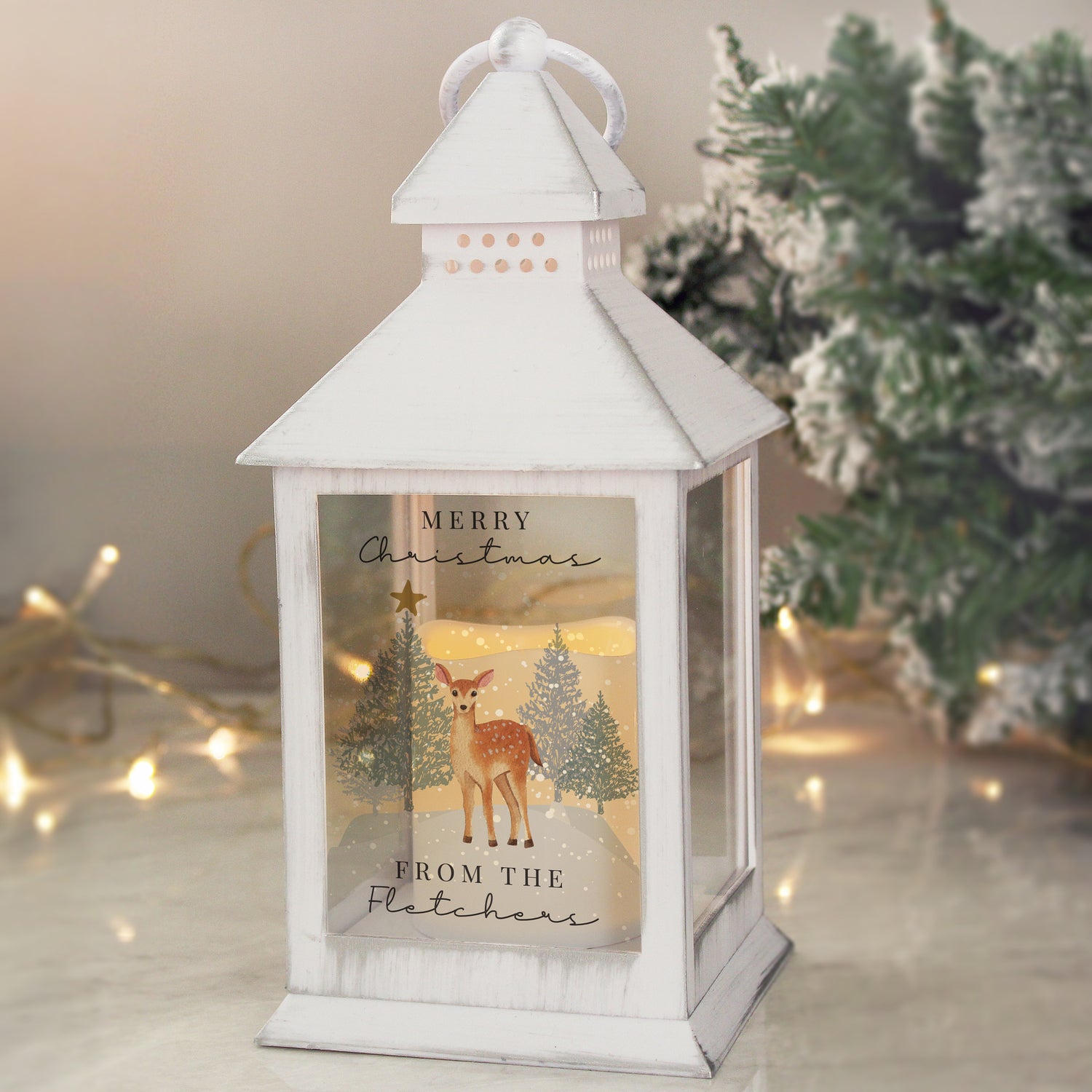 Personalised Christmas Deer White LED Lantern - gift & personalise