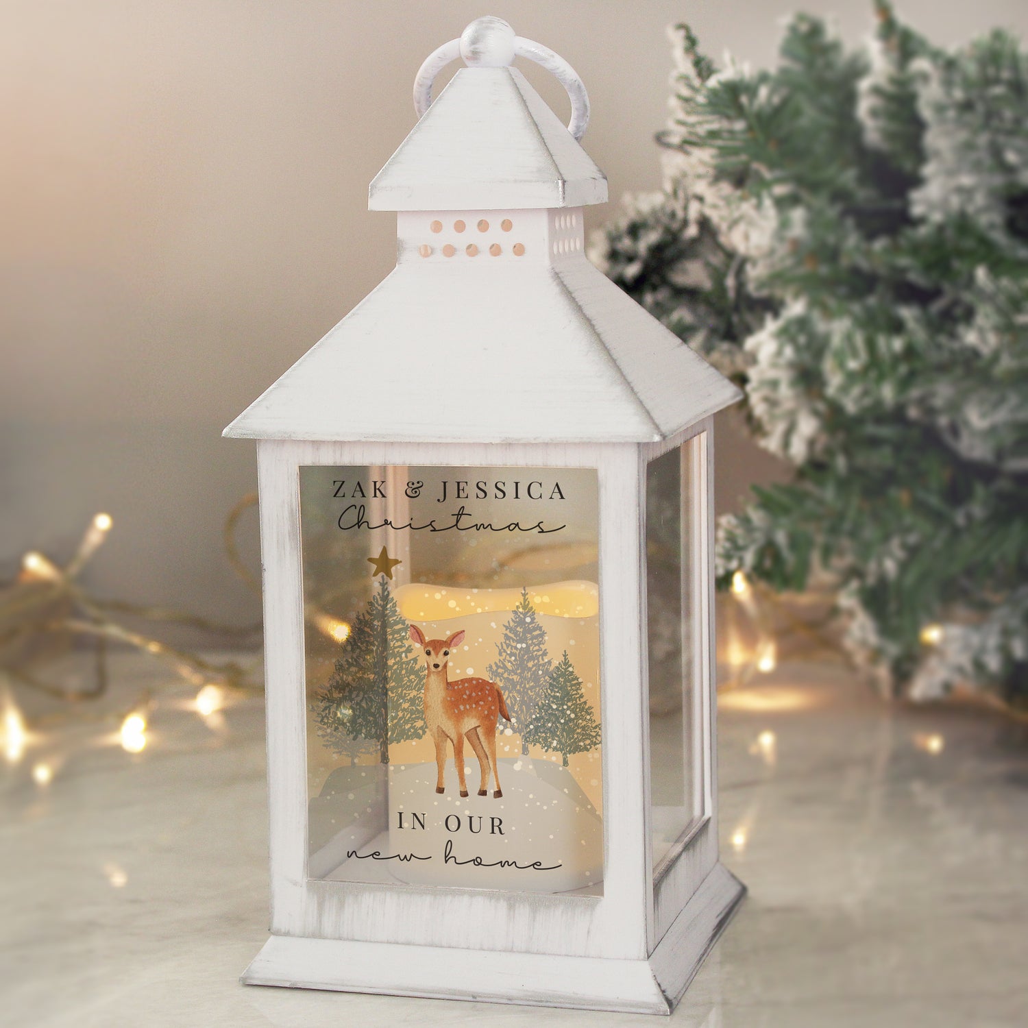 Personalised Christmas Deer White LED Lantern - gift & personalise