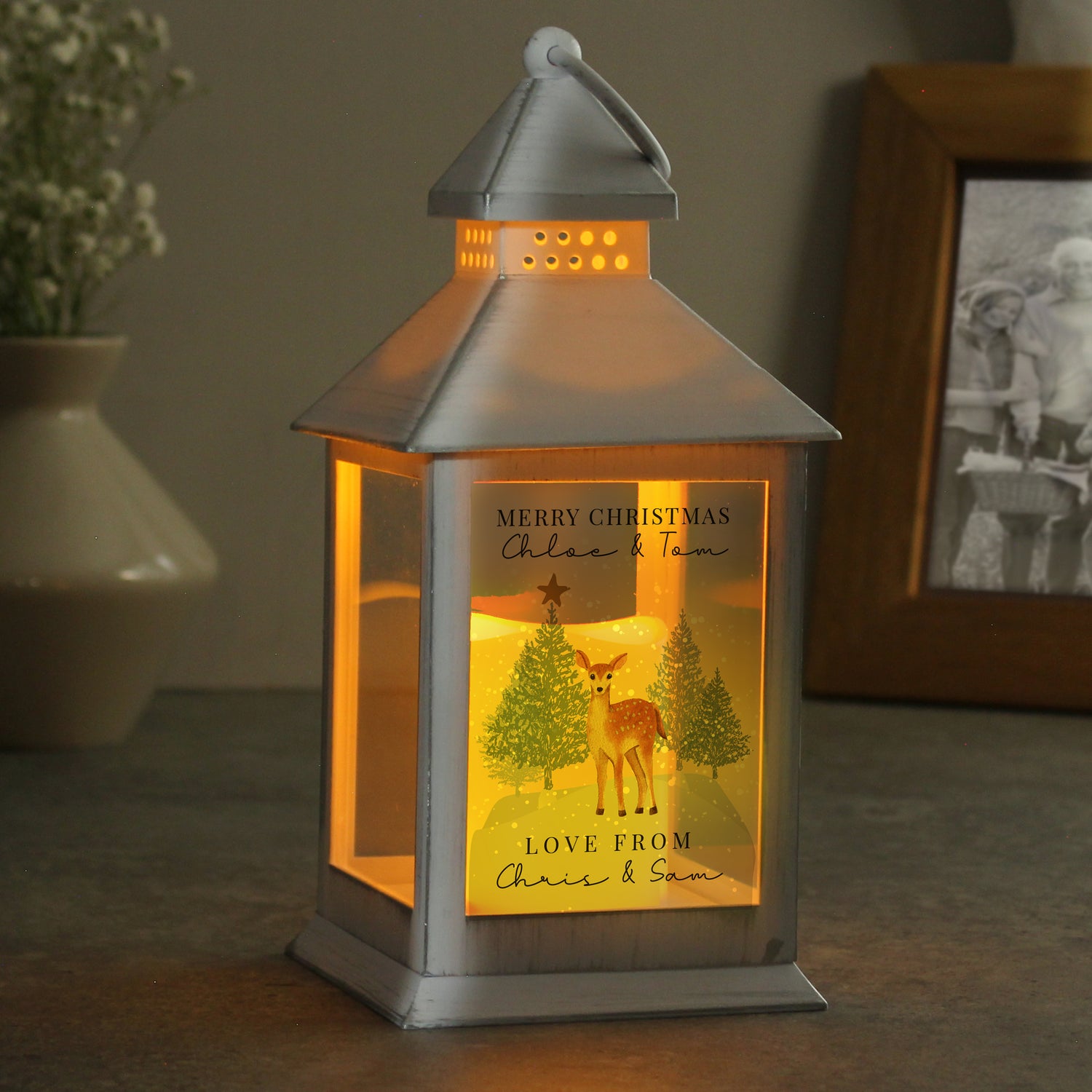 Personalised Christmas Deer White LED Lantern - gift & personalise