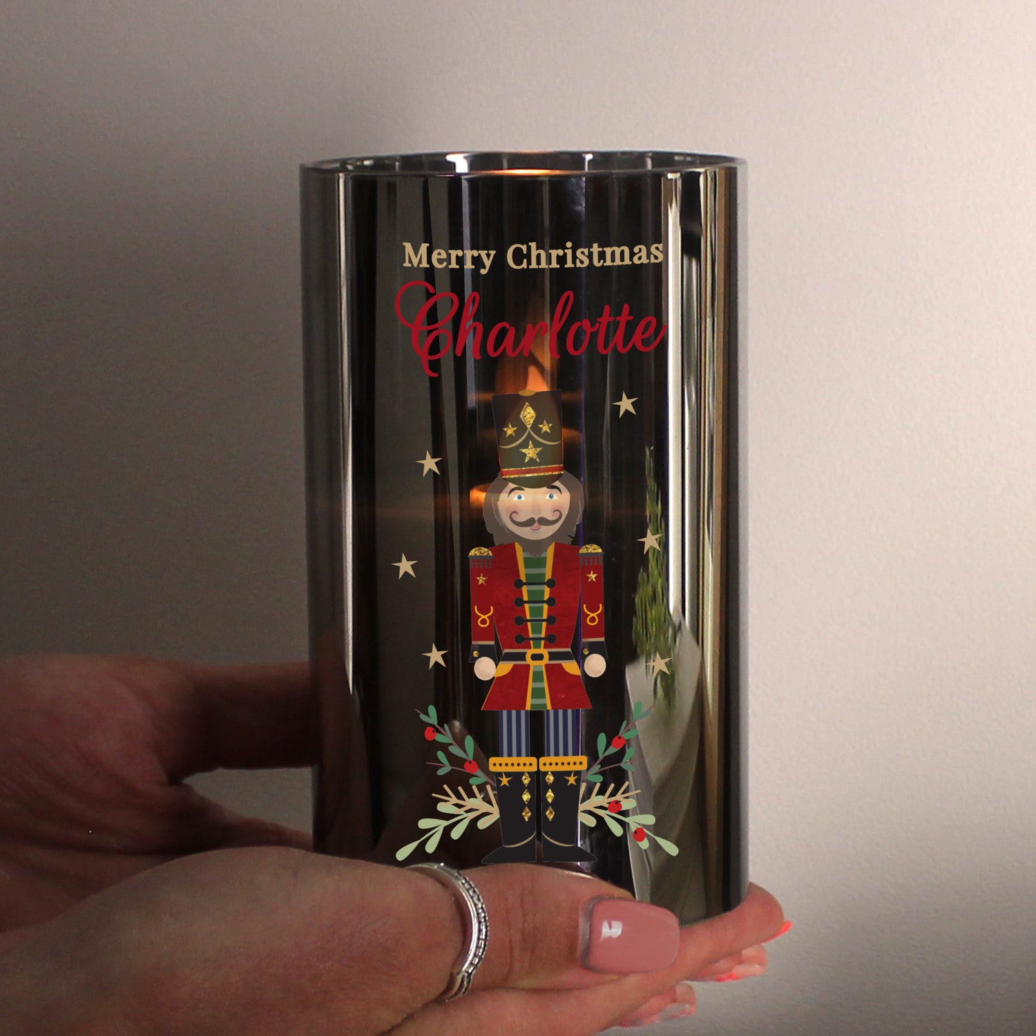 Personalised Christmas Nutcracker Smoked LED Candle - gift & personalise