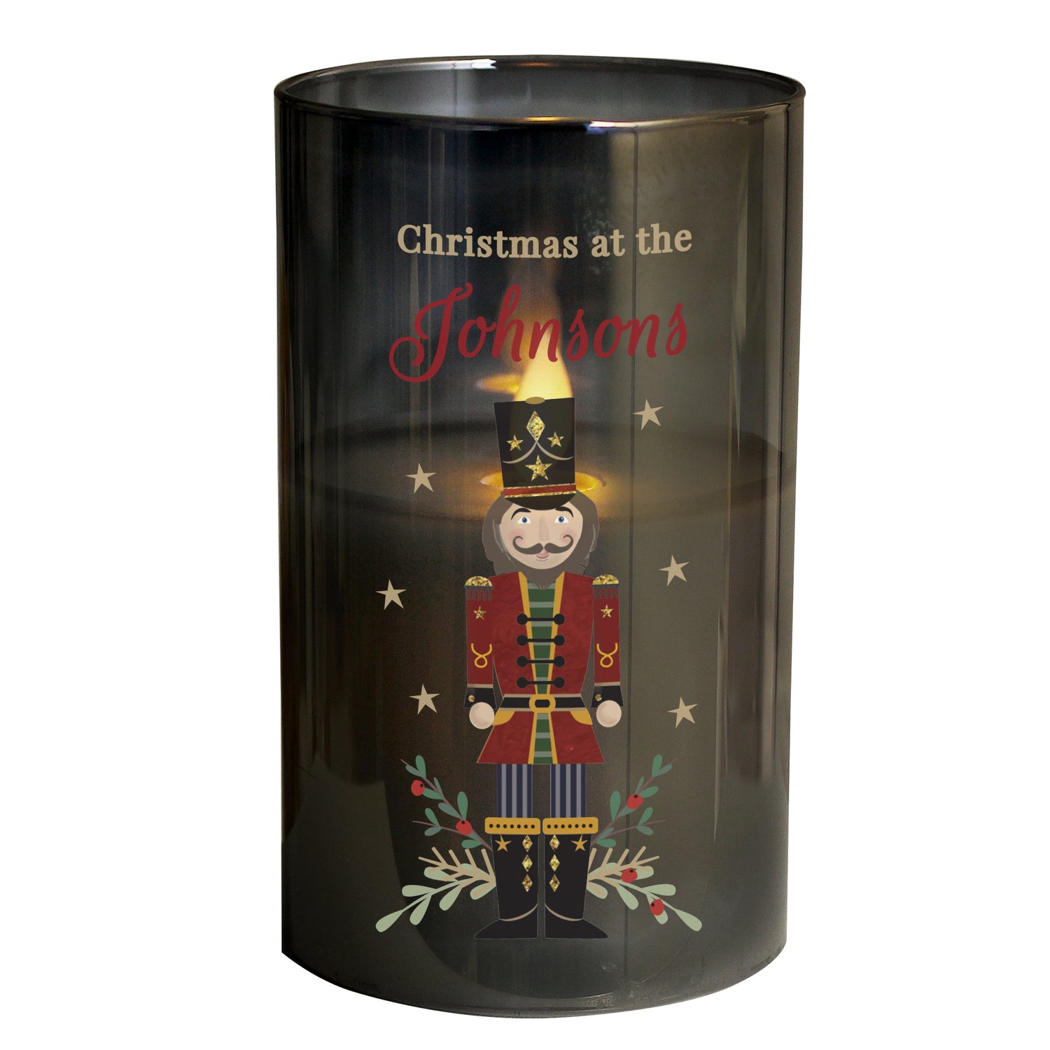 Personalised Christmas Nutcracker Smoked LED Candle - gift & personalise