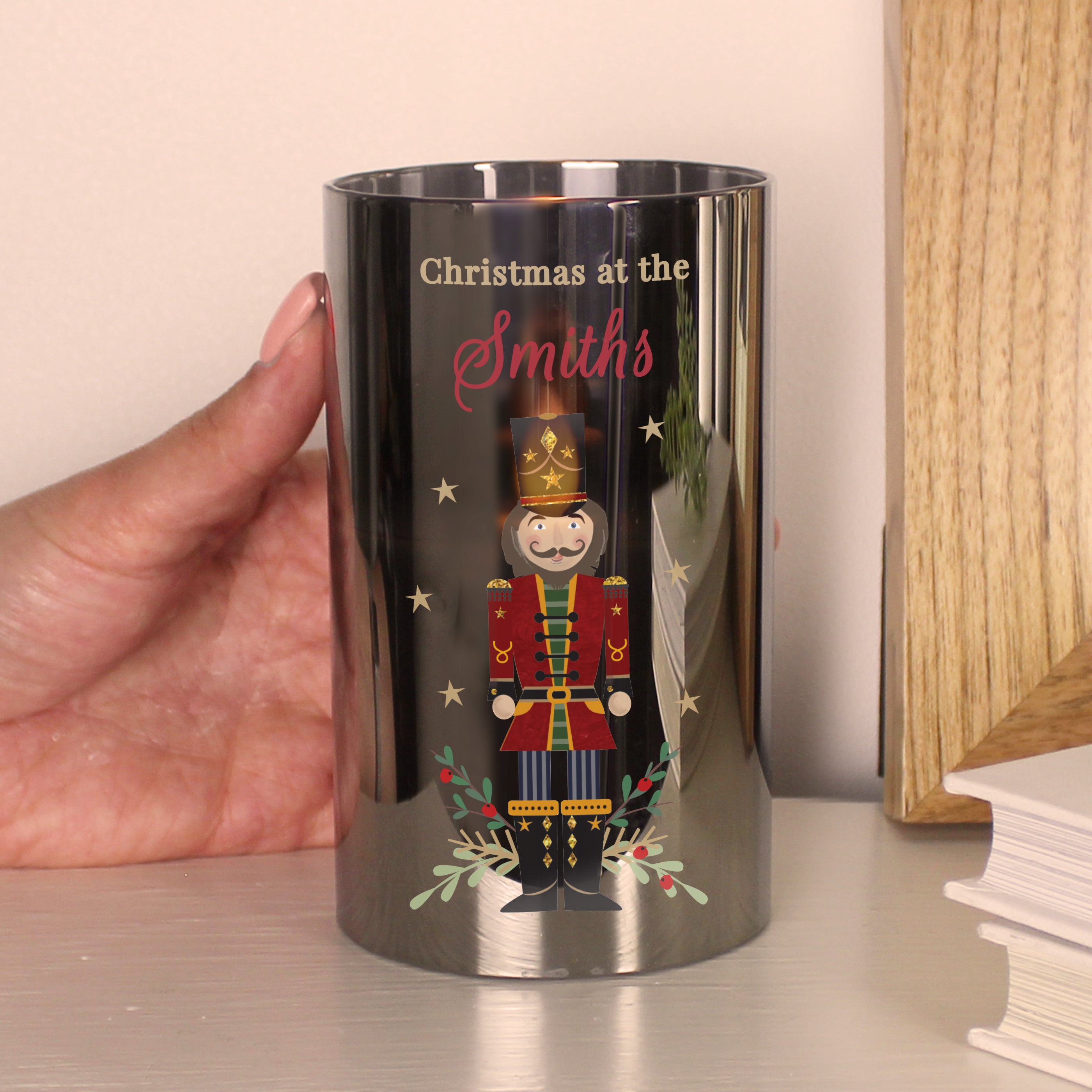 Personalised Christmas Nutcracker Smoked LED Candle - gift & personalise