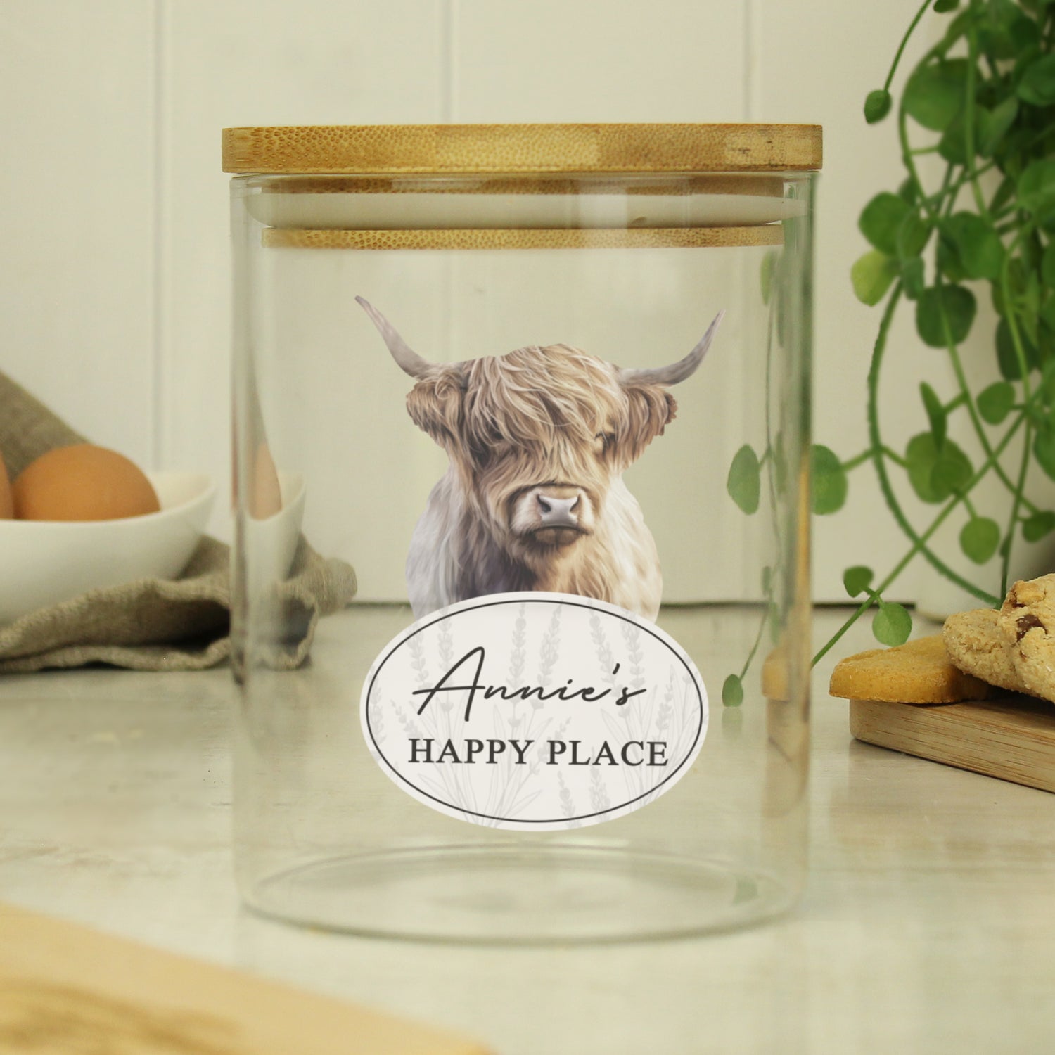 Personalised Highland Cow Glass Storage Jar