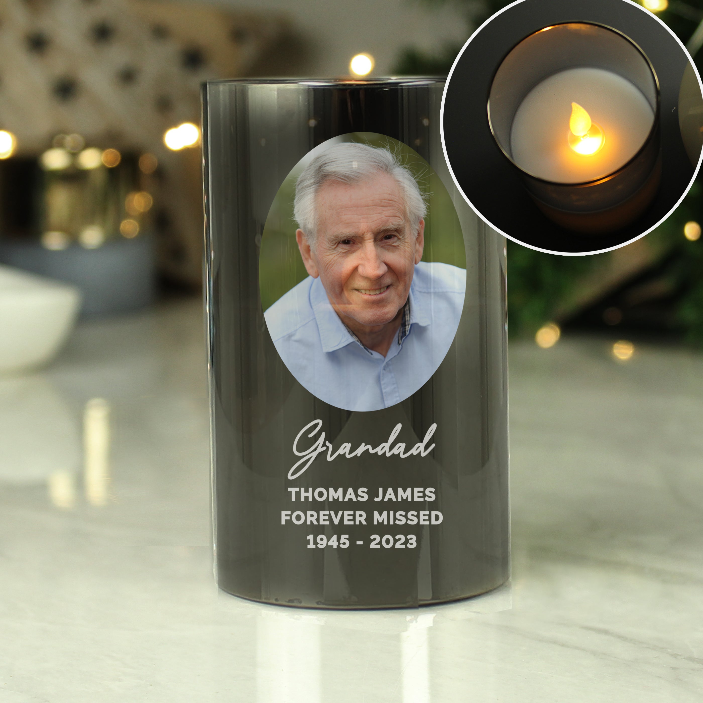 Personalised Photo Upload Smoked Glass LED Candle - gift & personalise