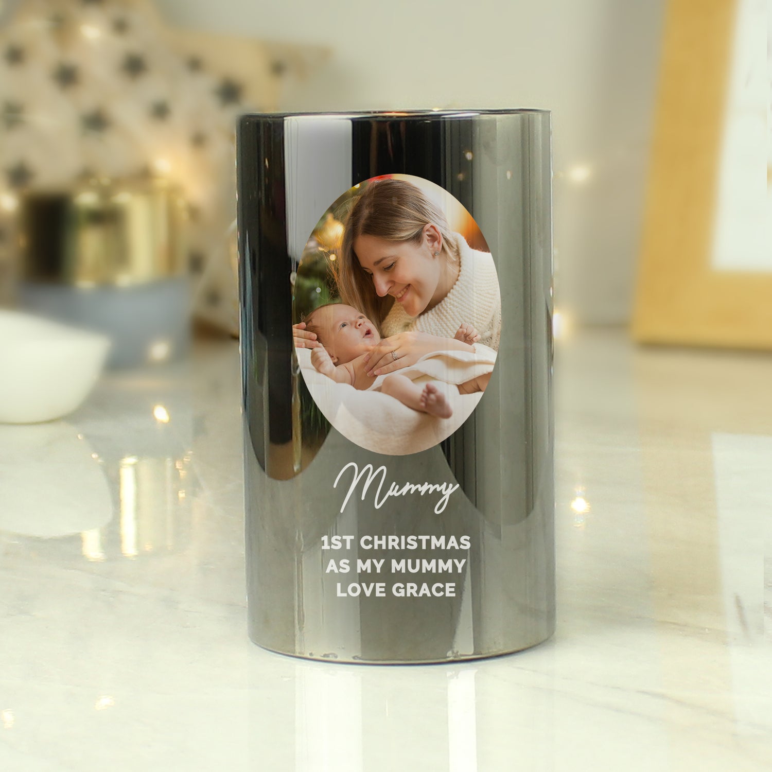 Personalised Photo Upload Smoked Glass LED Candle - gift & personalise